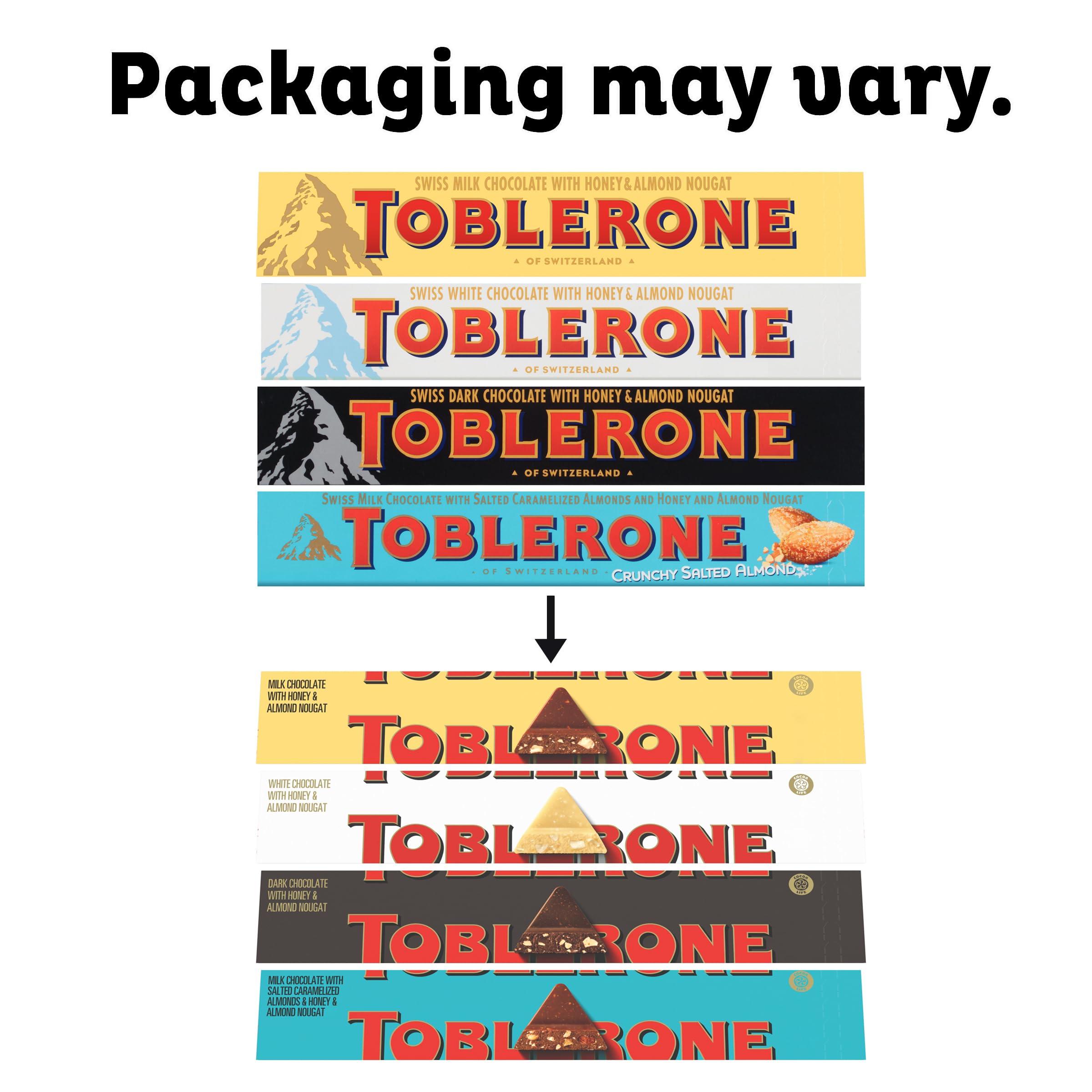 Toblerone Toblerone Chocolate Gift Box (Milk Chocolate, White Chocolate, & Milk Chocolate with Salted Caramelized Almonds Chocolate Bars), Valentines Day Chocolate Candy, 9 - 3.52 oz Bars