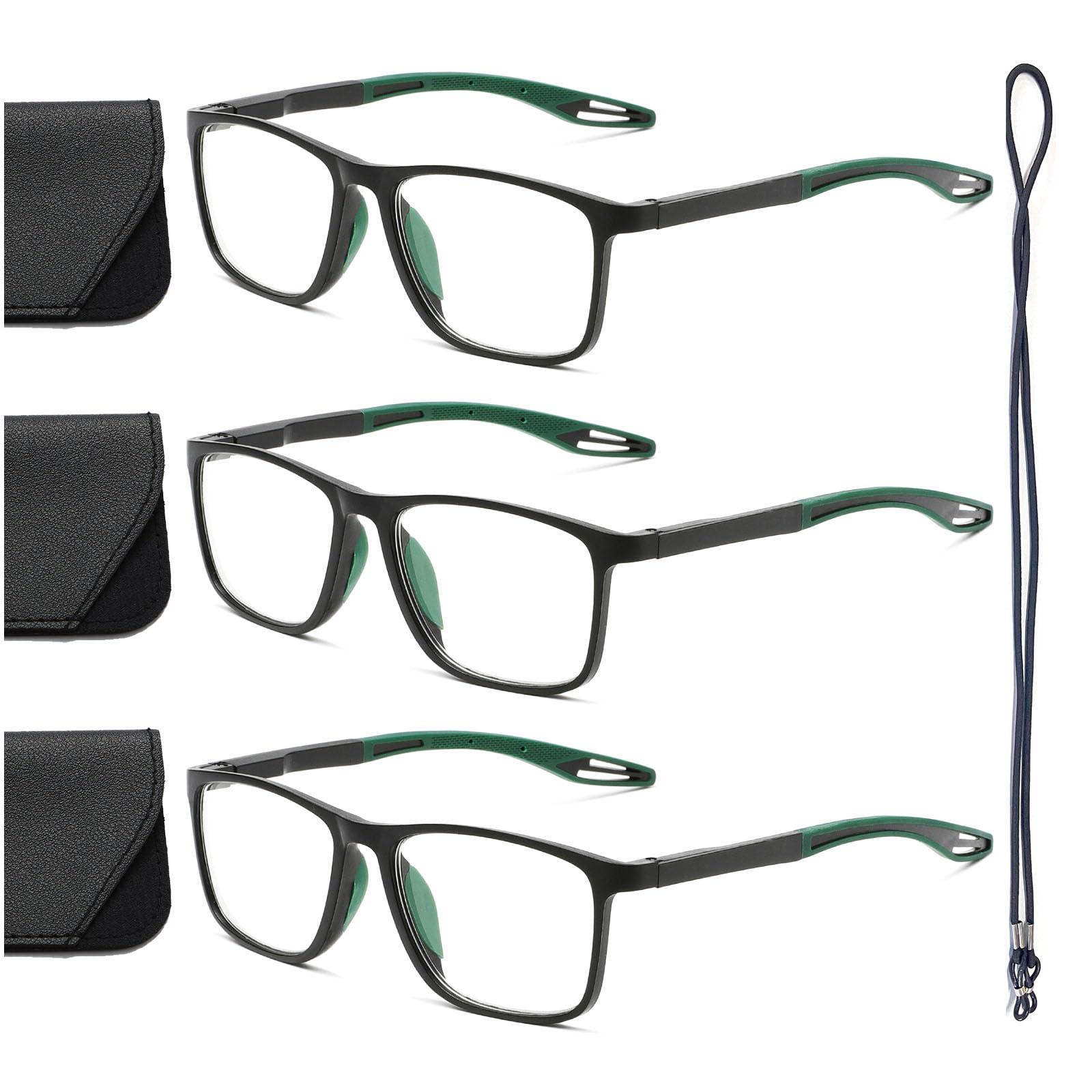 Hubeye Hubeye 3 Pairs TR90 Sports Reading Glasses for Men and Women Ultralight Flexible Anti-Blue Light Readers +3.0