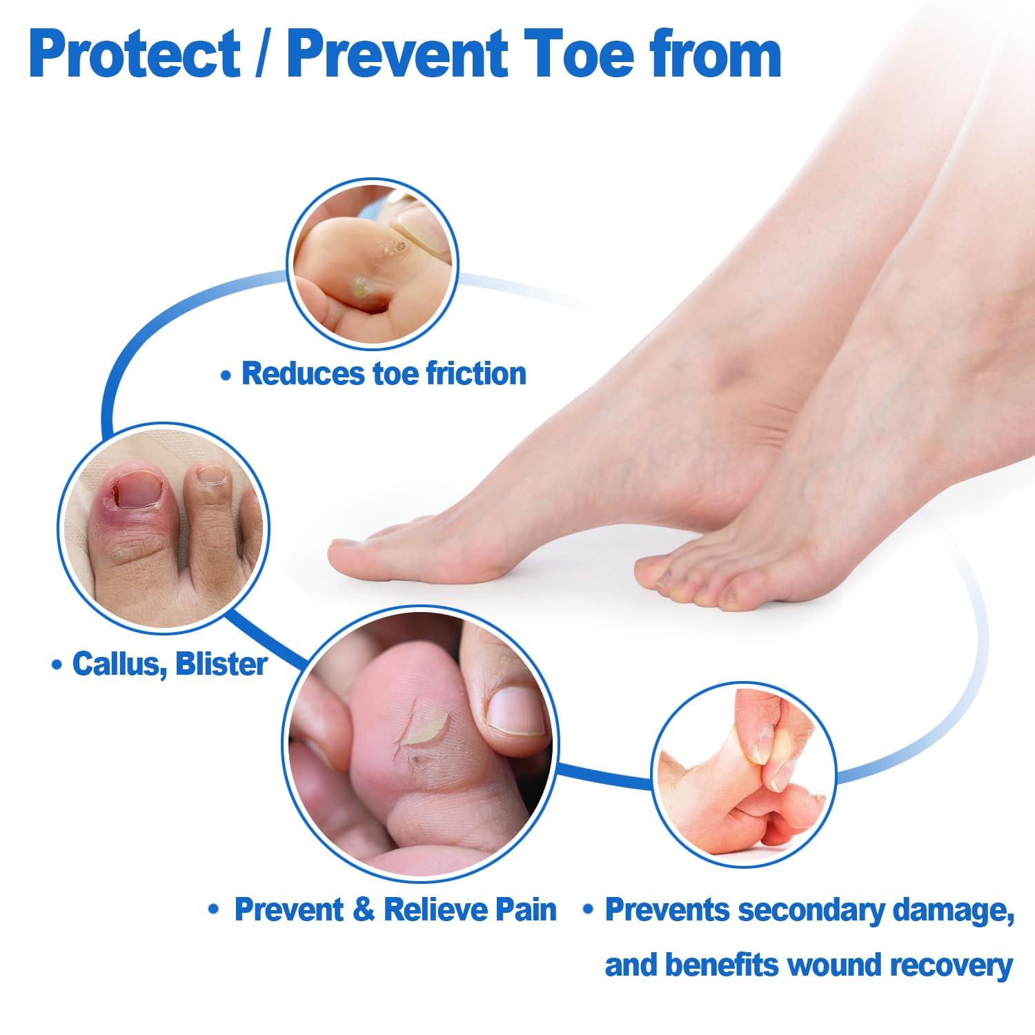 POQOD 4 Pack Gel Toe Cap and Protector for Big Toe - Cushions and Protects, Toe Covers for Women & Men, Provides Relief from Missing or Ingrown Toenails, Corns, Blisters, Hammer Toes (Large, Beige)
