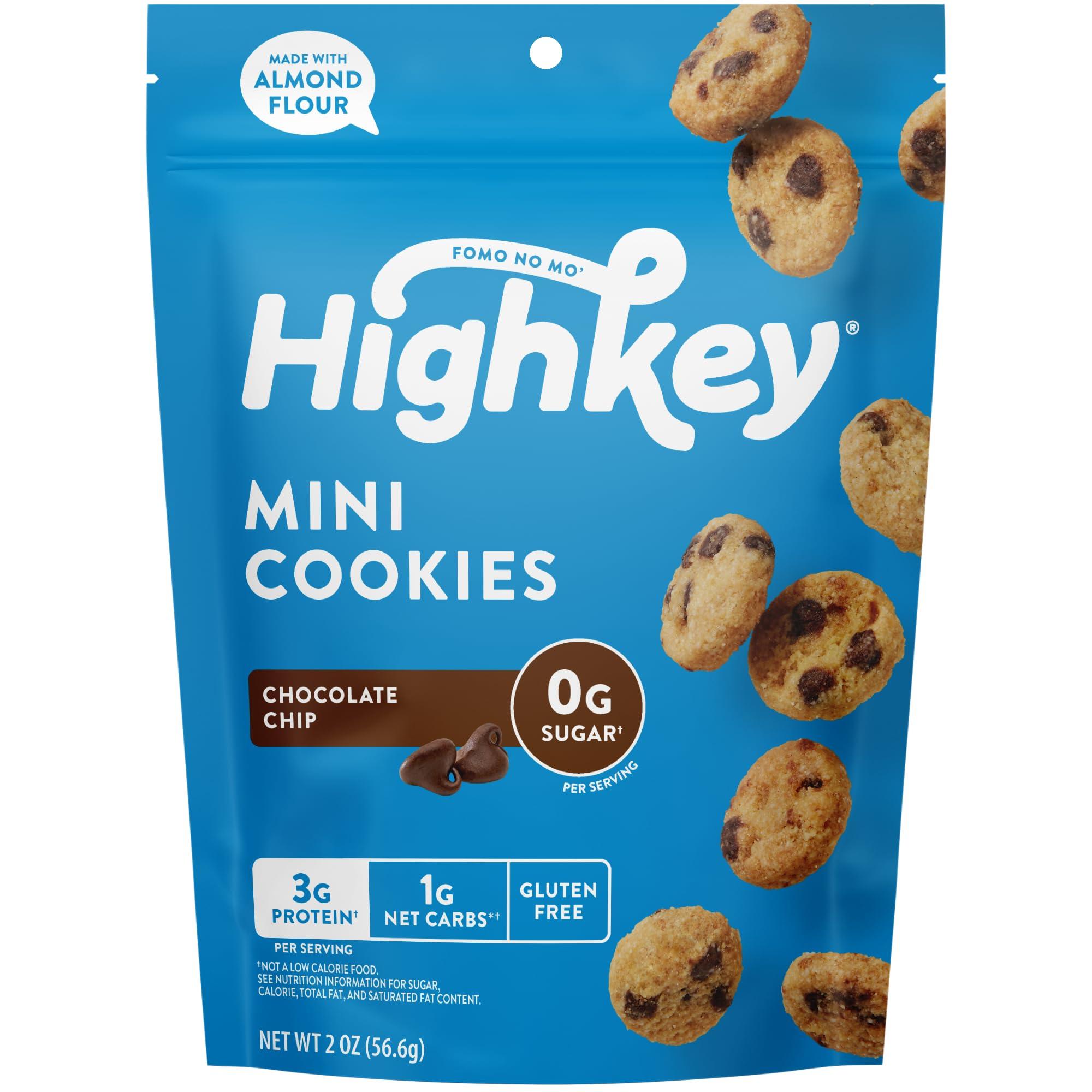 HIGHKEY HighKey Keto Chocolate Chip Mini Cookies - Gluten Free Sugar Free Cookies Keto Snack Low Carb Snacks Healthy Protein Diabetic Dessert Food Low Sugar Treat Diet Friendly Sweets Keto Food 6 Pack