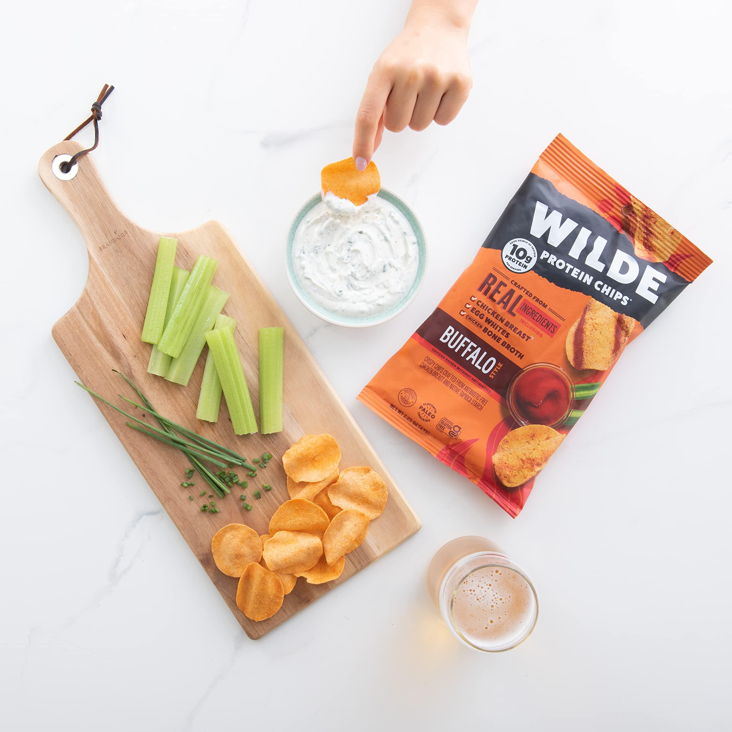 Wilde Chips WILDE Buffalo Protein Chips, Thin and Crispy, High Protein, Keto Friendly, Made with Real Ingredients, 1.34oz Bags (Pack of 8)
