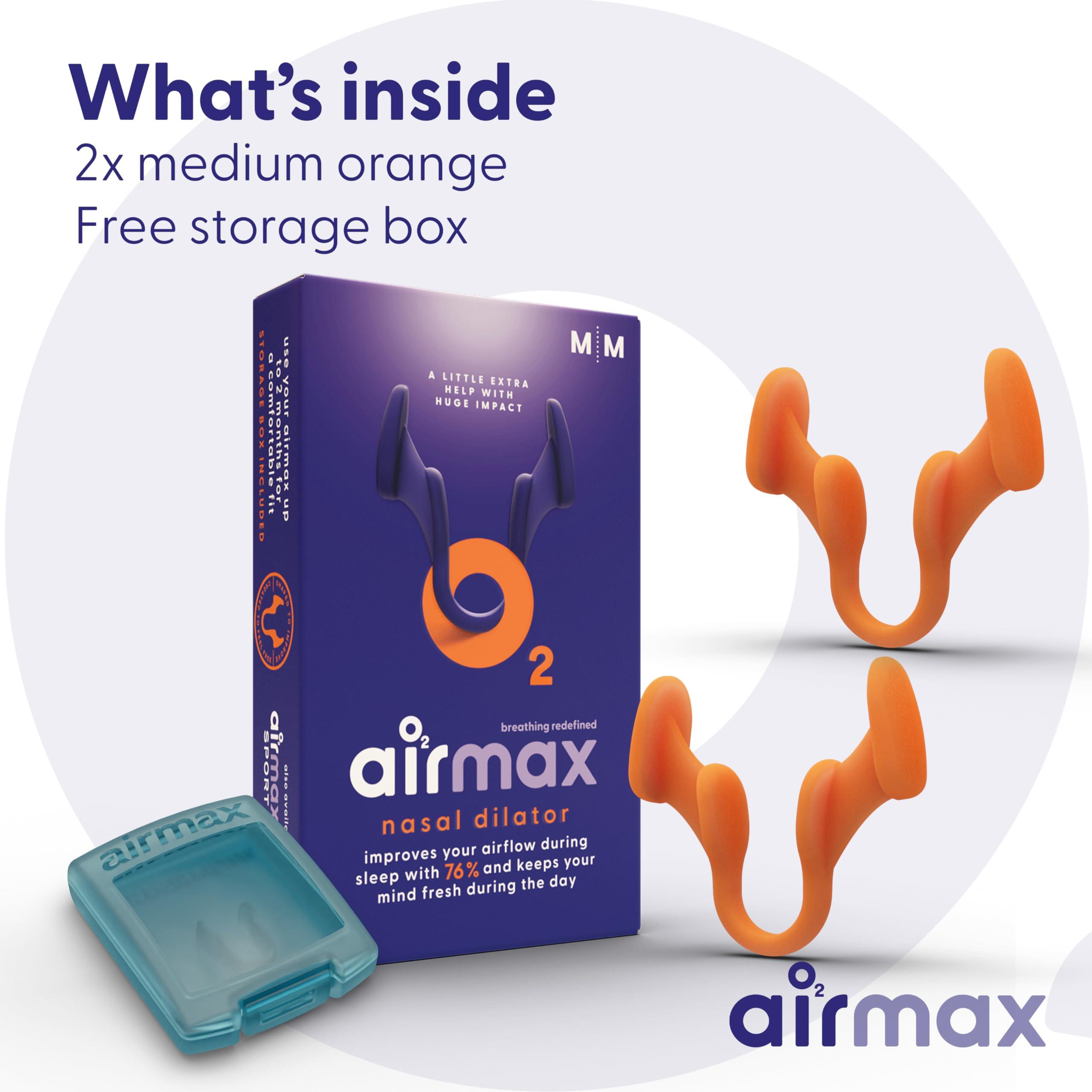 Air Max AIRMAX Nasal dilators for Sleeping - 76% More Airflow - Anti snoring Devices - Breathe Freely Through The Nose - Sinus Relief, Relief and snoring Solution - 2X Medium Orange - 6 Month Relief