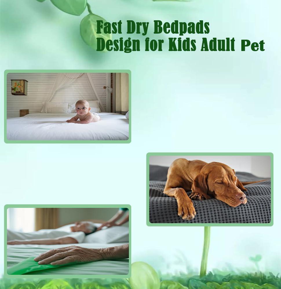 Green life universe Washable Quick Dry Underpads Incontinence Bed Pads Reusable Waterproof Chucks Pads Hospital Large Bed Pads for Kids Adult Pee Pad for Dog Cat Pet Training 2 Pack 48\" x 48\"Blue/Green