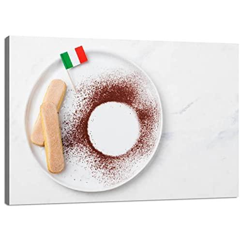 Skipvelo Skipvelo Canvas Wall Art Prints Ingredients for tiramisu dessert with savoiardi cookies cocoa powder Paintings Poster Artwork Home Decor Ready to Hang for Living Room Bedroom Dining Room 20 x 30 inch