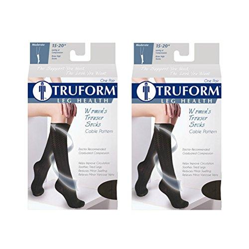 Truform Truform Women's Fit Compression Socks, Cable Knit Pattern, 15-20 mmHg, White, Small (Pack of 2)