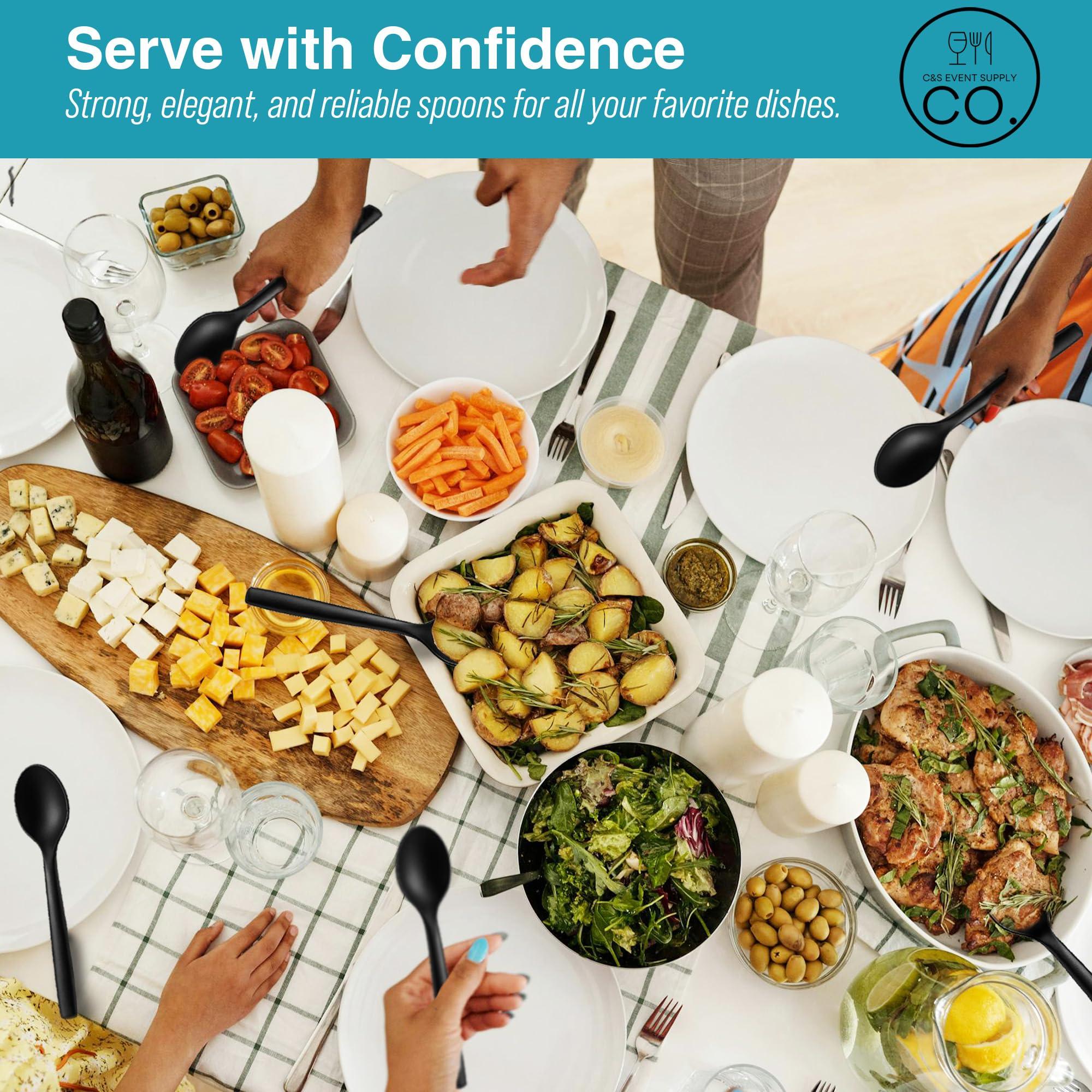 C&S Event Supply Co. 10\" Black Plastic Serving Spoons for Buffet, Bulk 72 Count, Heavy Duty Disposable Spoon, Large Plastic Serving Utensils for your Catering Supplies, Events, Party, and Weddings by C&S Event Supply Co.