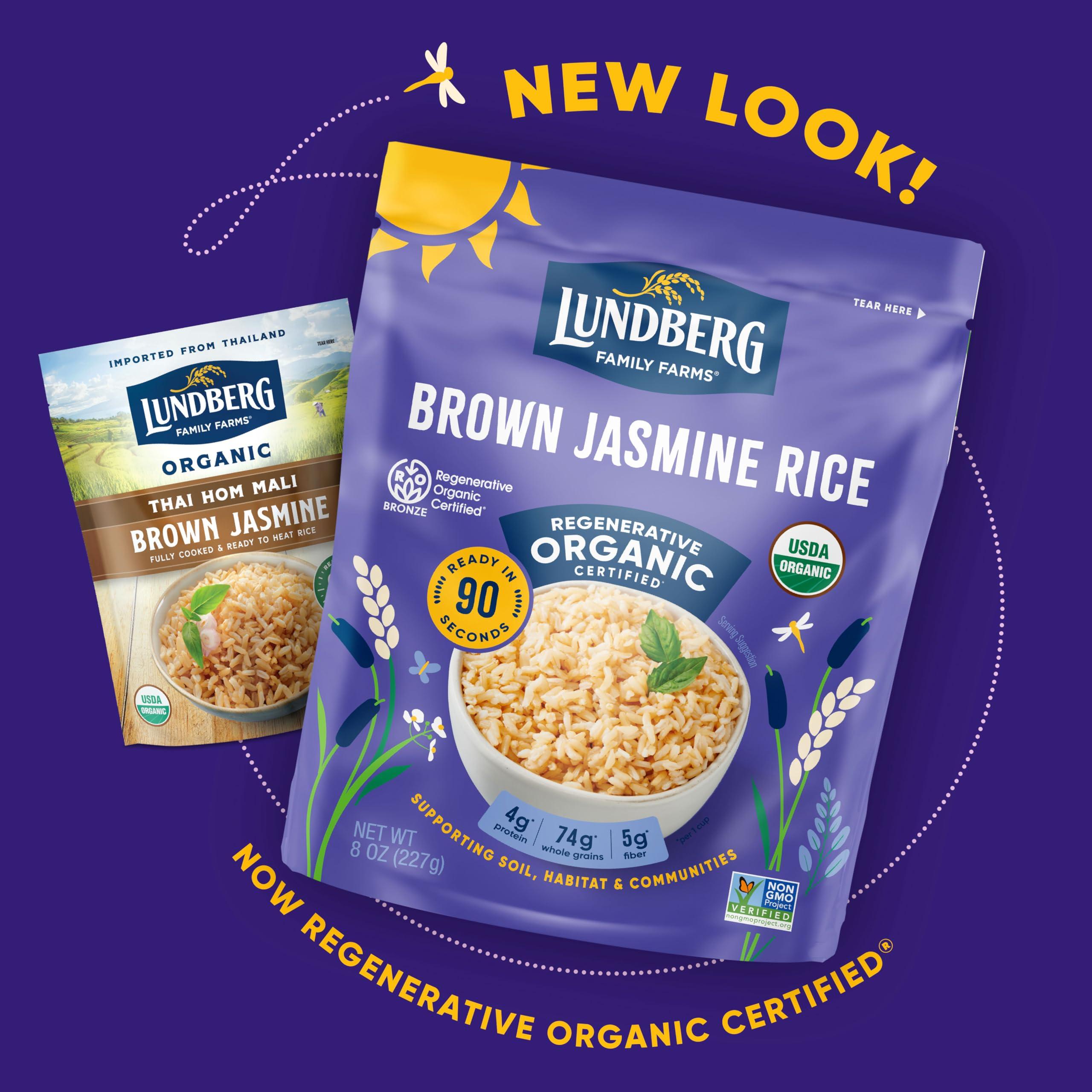 Lundberg Lundberg Brown Jasmine Rice, Ready in 90 Seconds, 6-Pack Regenerative Organic Certified Long Grain Brown Rice, Microwavable,Fluffy, Non-Sticky, Aromatic Organic Rice, 8 Oz Ea