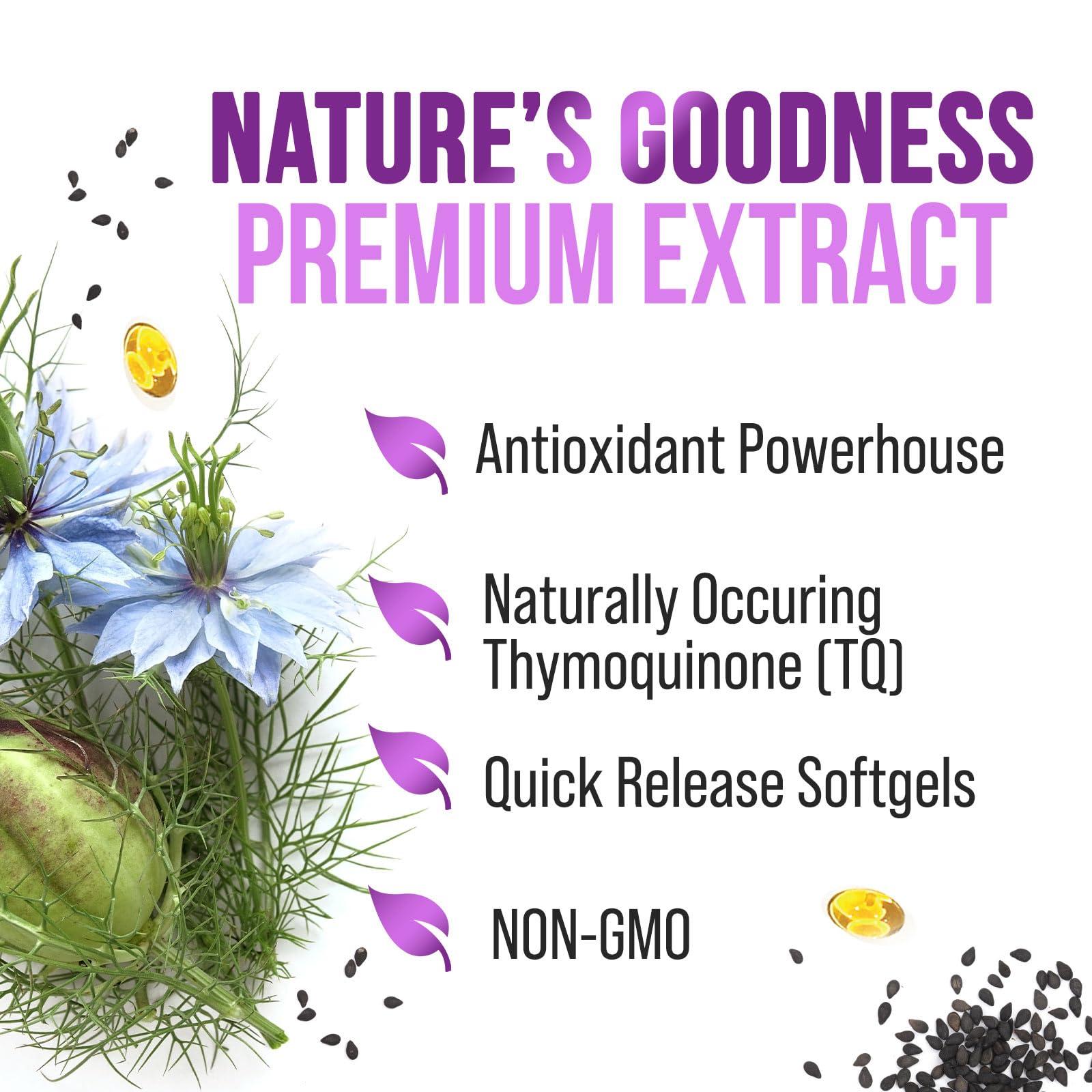 Nature\'s Strength Black Seed Oil 1000mg, Amazing Skin Health (Vegan & Non-GMO) Nigella Sativa for Joint, Hair & Immune Support, Best Extraction Above Cold Pressed Blackseed Oil, Pure Black Cumin Seed Oil - 120 Softgels