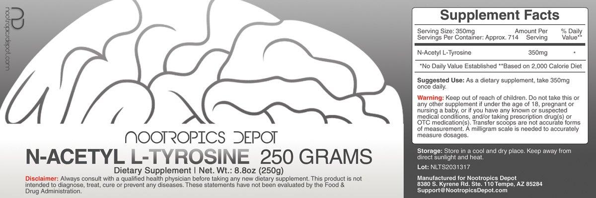 Nootropics Depot Nootropics Depot N-Acetyl L-Tyrosine Powder | 250 Grams | NALT | Amino Acid Supplement | Natural Supplement | Supports Memory, Learning, Focus, Healthy Stress Levels