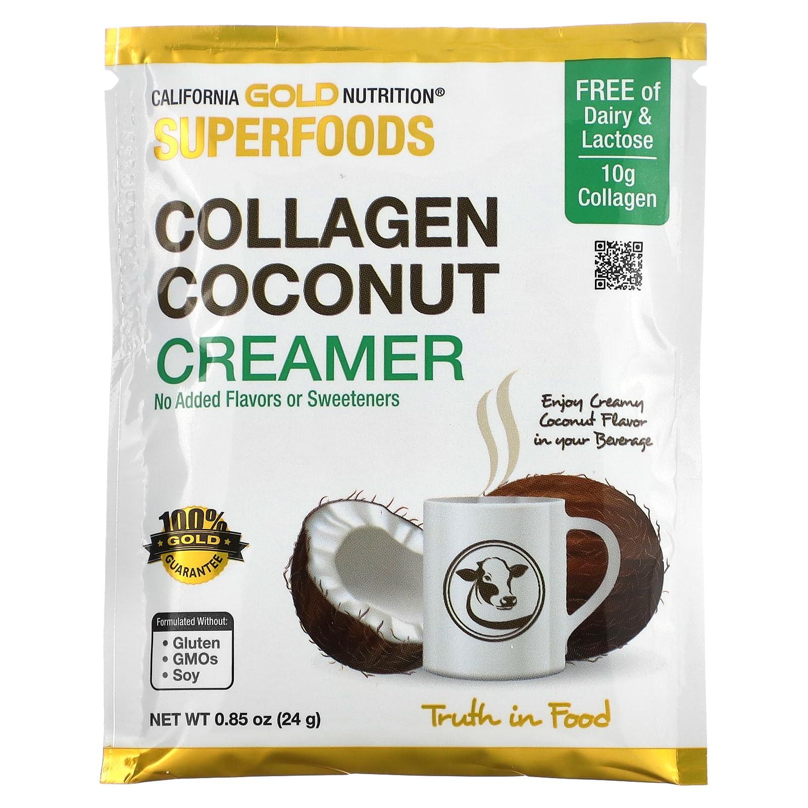 California Gold Nutrition Collagen Coconut Creamer, Unsweetened, 12 Packets 0.85 oz (24 g) Each