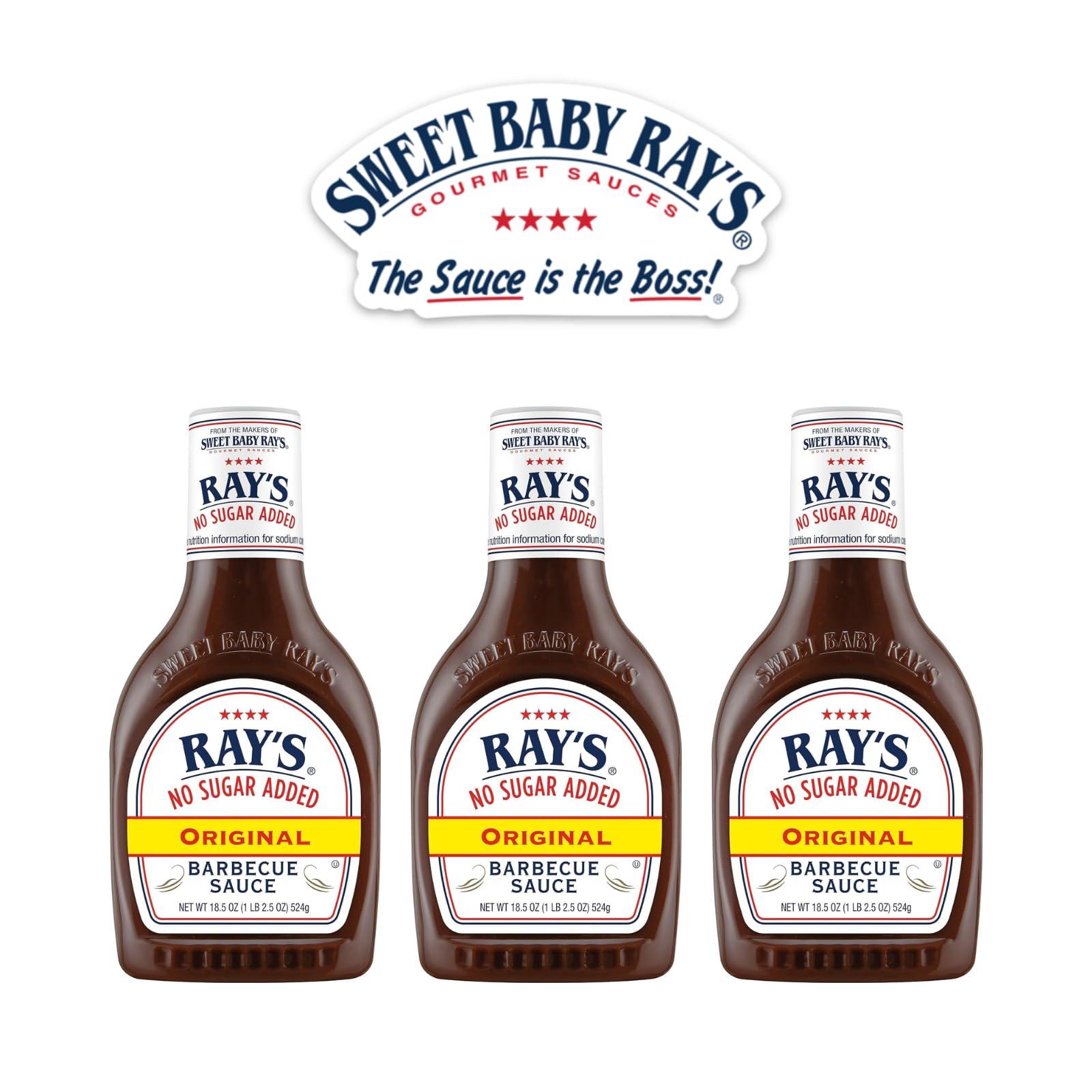 Sweet Baby Ray\'s Sweet Baby Rays No Sugar Added BBQ Sauce - Original Flavor, 18.5 oz. (Pack of 3) - Delicious and Sweet without the Added Sugar for a Healthier BBQ Experience - Includes Sweet Baby Ray\'s Sticker