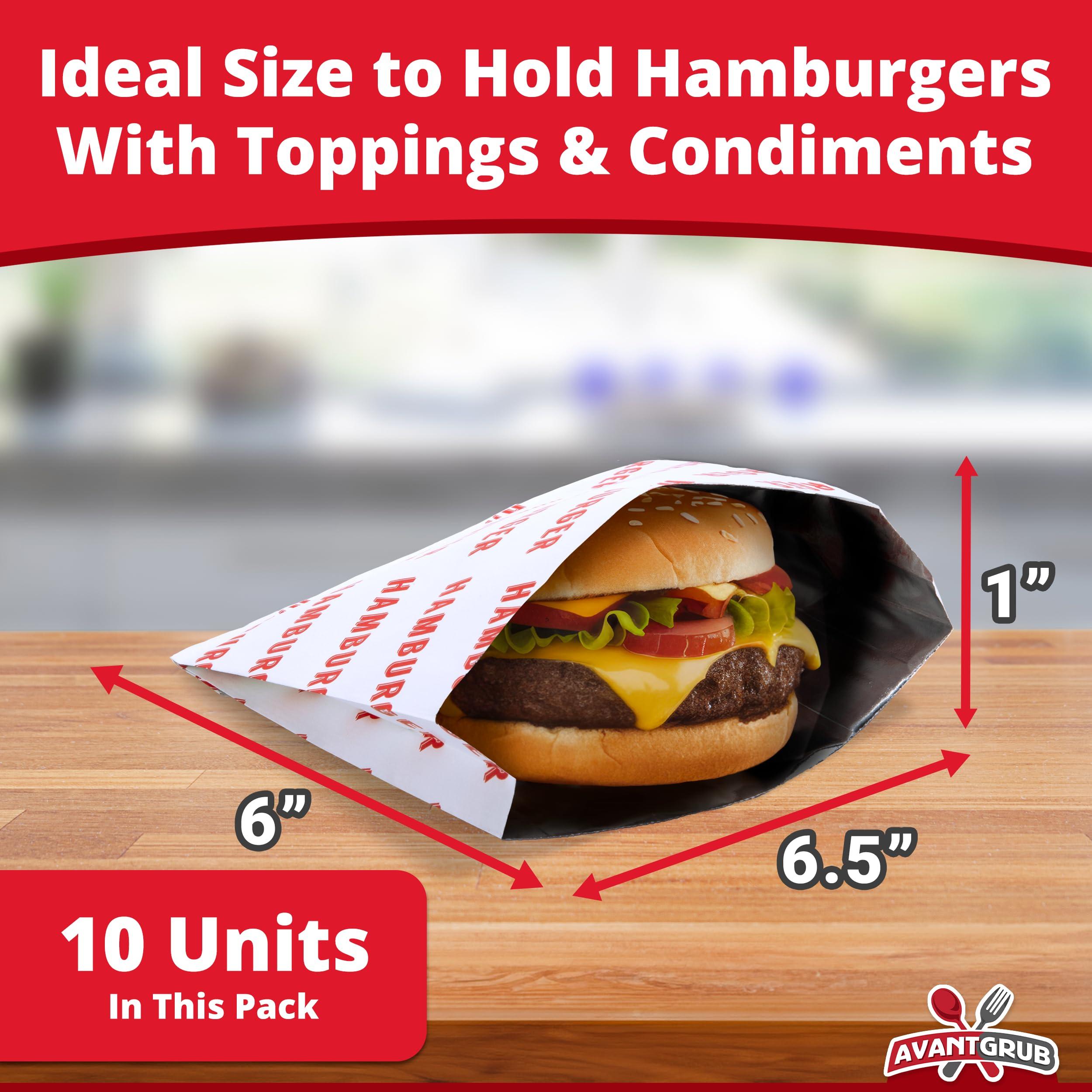 Avant Grub Retro, Grease Proof Burger Wrappers 10Pk. Insulated, Pro Quality Bulk Hamburger Bags are BPA Free. Large, Allergen Friendly BBQ Foil Paper Great Cooking Supply for Themed Party