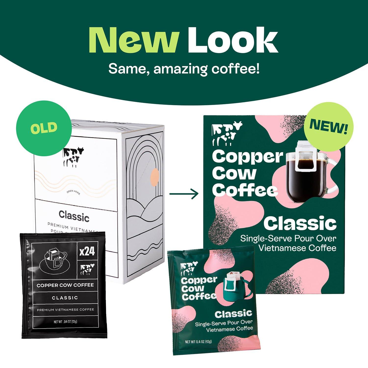 Copper Cow Coffee Copper Cow Premium Pour Over Single-Serve Vietnamese Coffee | Classic Black Lattes | Includes 8 Coffees & 8 Milk Creamers