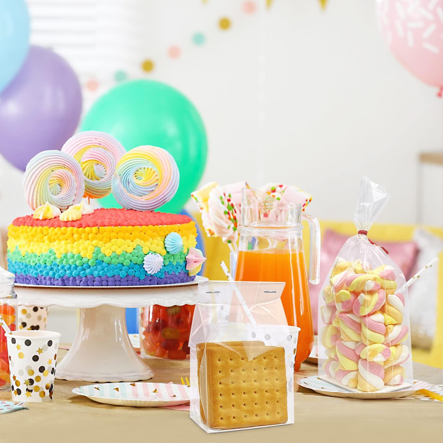 Morepack Gusseted Cellophane Bags,Flat Bottom Cellophane Bags with Paper Insert 50Pcs 3x2x8 Inches Smore Bags