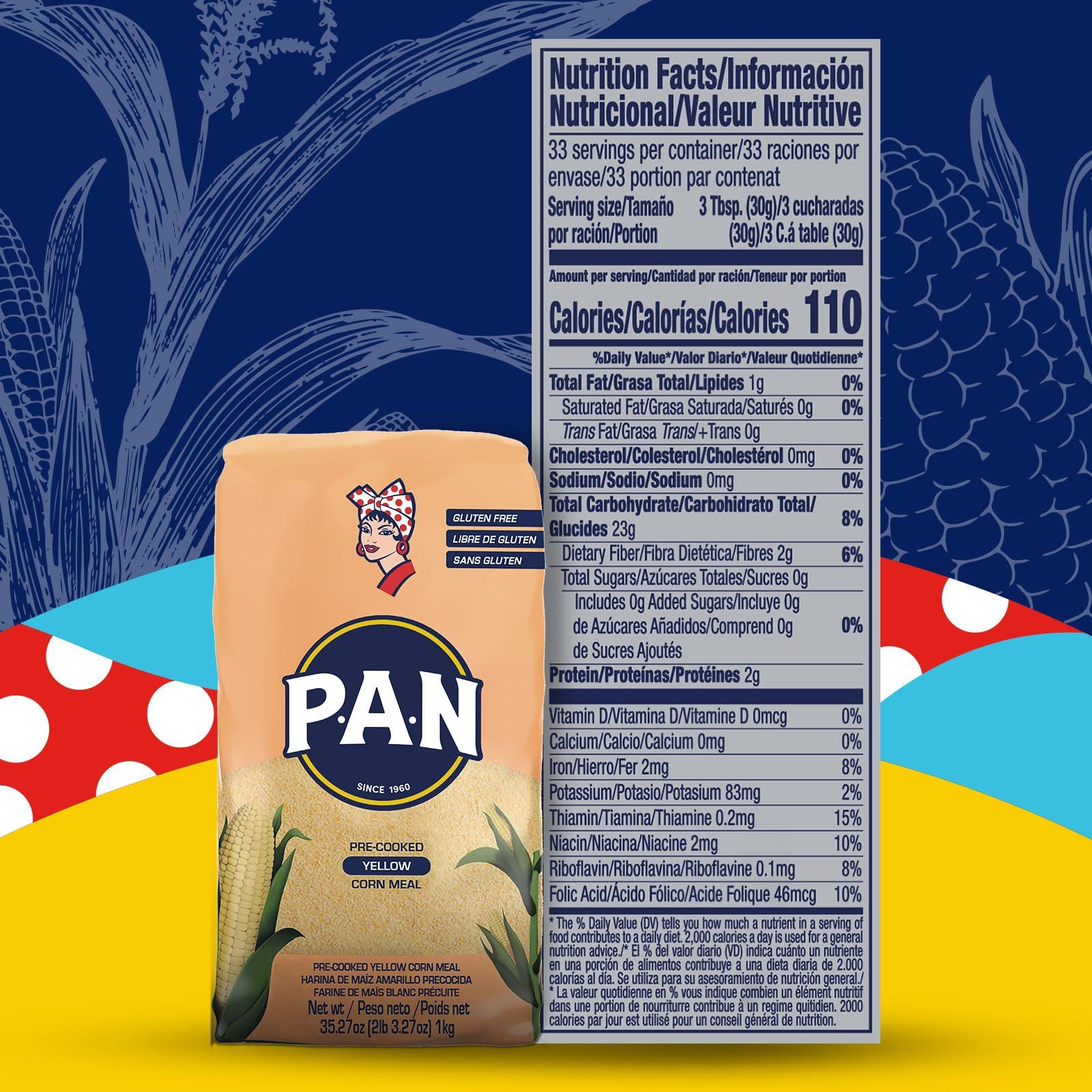 P.A.N. P.A.N. Yellow Corn Meal – Pre-cooked Gluten Free and Kosher Flour for Arepas (2.2 lb / Pack of 4)