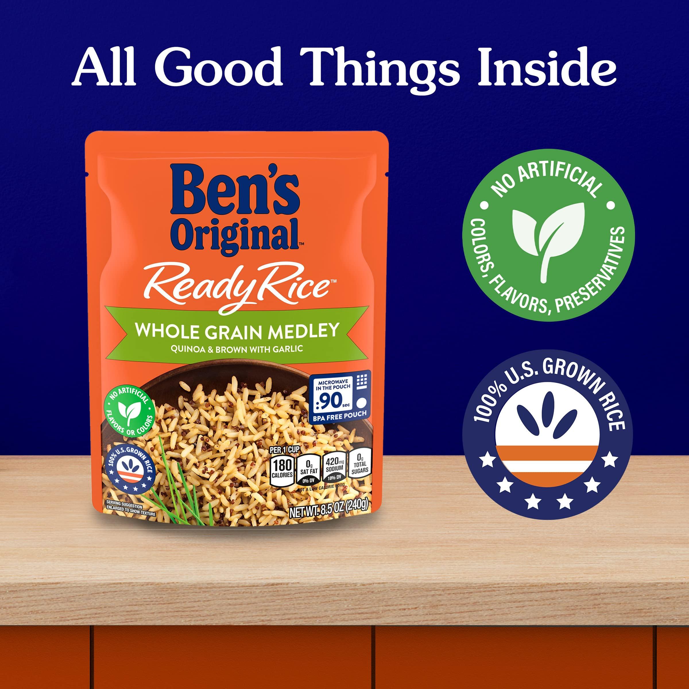 BEN'S ORIGINAL BEN'S ORIGINAL Ready Rice Whole Grain Medley Quinoa and Brown Flavored Rice, Easy Dinner Side, 8.5 OZ Pouch (Pack of 12)