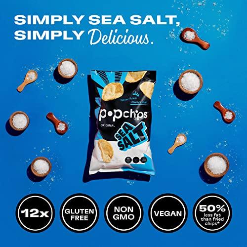 Popchips Popchips Potato Chips, Sea Salt, 12ct Single Serve 0.8oz Bags, Low-Calorie and Gluten Free, Salty Snacks for Adults and Children, Non-GMO, Vegan & Kosher Friendly, 100 Calories Per Bag