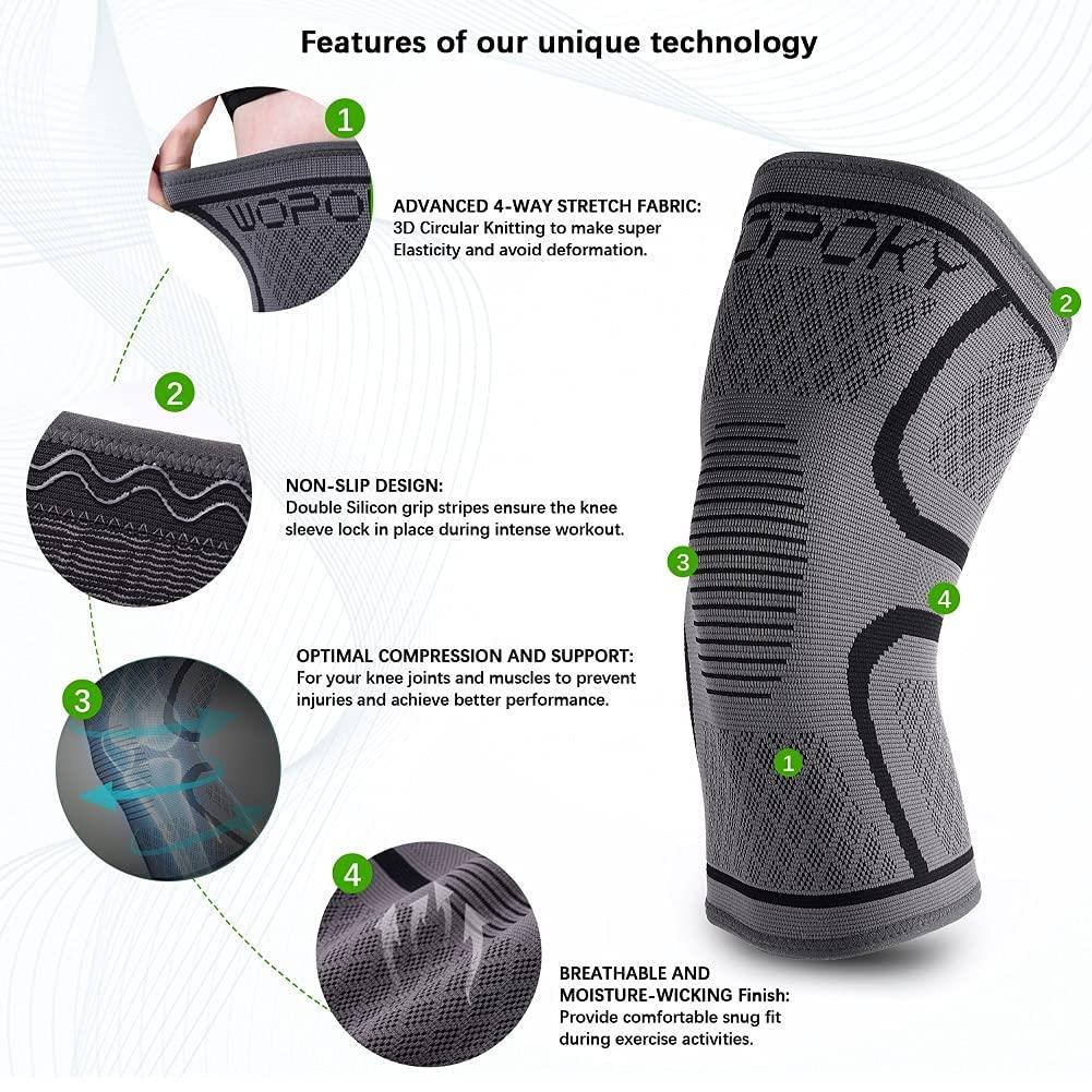 WOPOKY WOPOKY Knee Braces for Knee Pain, Compression Knee Sleeves Support for Weightlifting Running Squatting Basketball Working out, Knee Pain Relief for Meniscus Tear Arthritis (2 Pack)