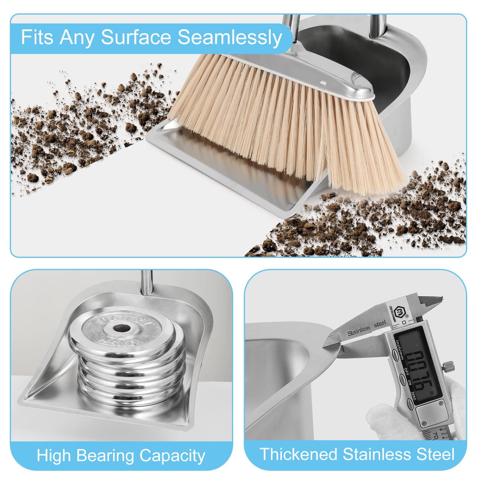 VOOWO VOOWO Broom and Dustpan Set for Home, Stainless Steel Broom and Dustpan Set with Long Handle, Heavy Duty Dustpan Broom Set Standing Dust Pan Kitchen and Home Indoor Outdoor Broom