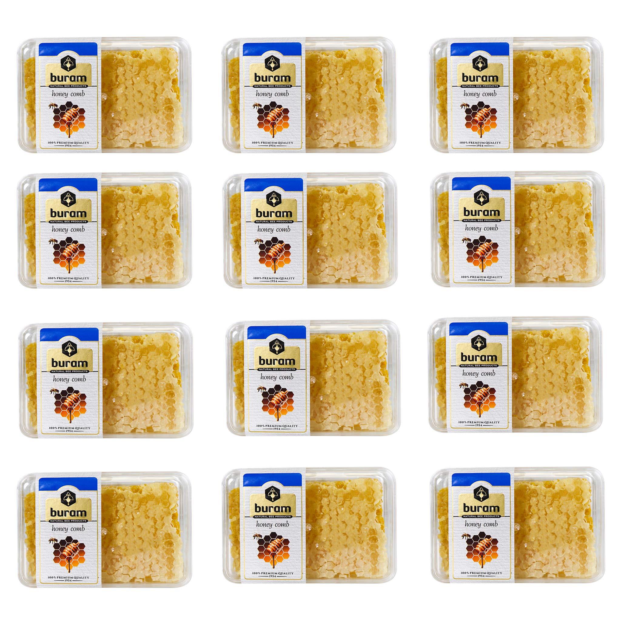 Buram Buram 100% Pure, Gourmet Raw Honeycomb, 100% All-Natural, No Additives, No Preservatives, From the Turkish Mountains, 7.1 oz Pack of 12