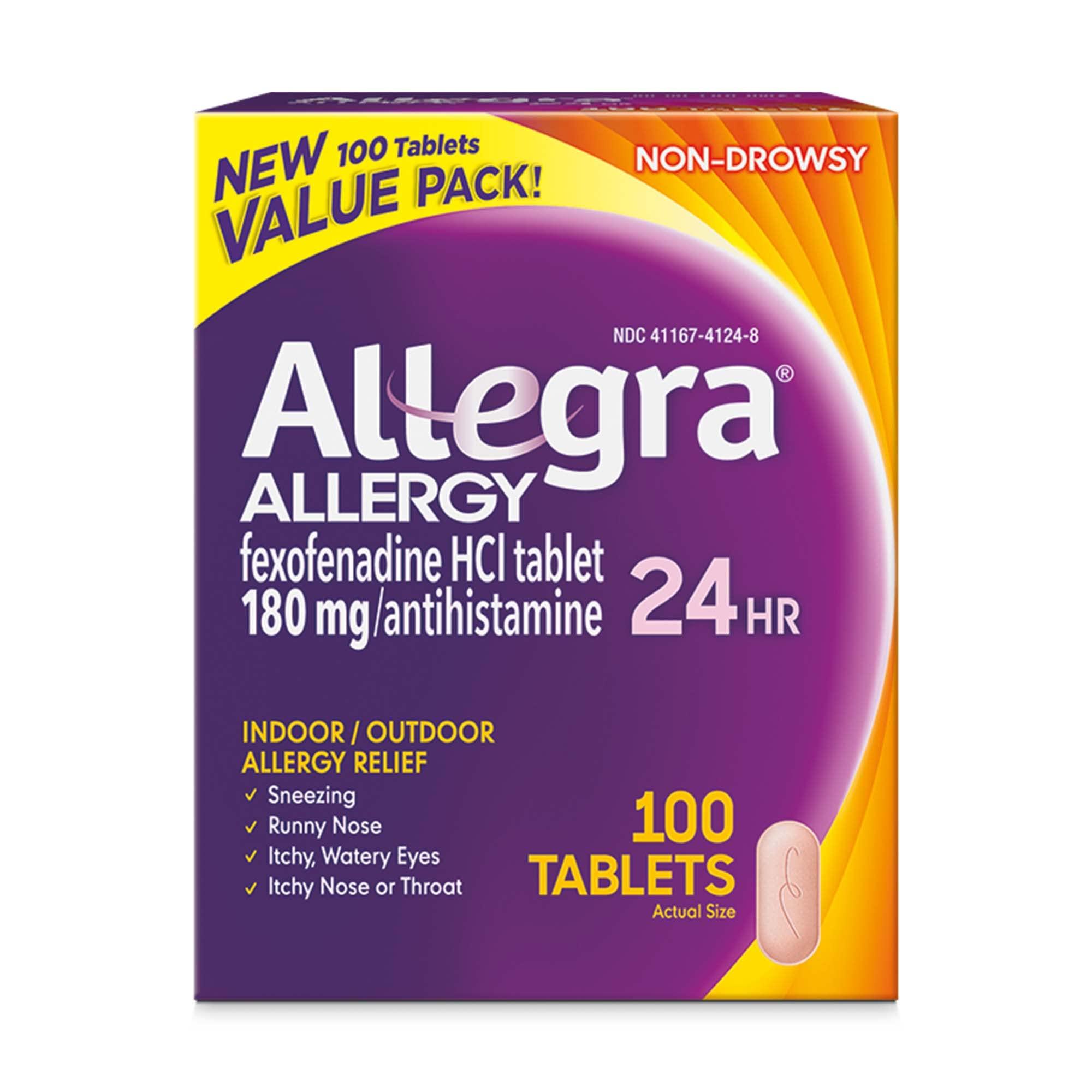 Allegra Allegra 24HR Adult Non-Drowsy Antihistamine Tablets, 100-Count, 24-Hour Allergy Relief, 180 mg & Adult 24HR Non-Drowsy Antihistamine Gelcaps, 60-Count, Fast-Acting Allergy Symptom Relief, 180 mg