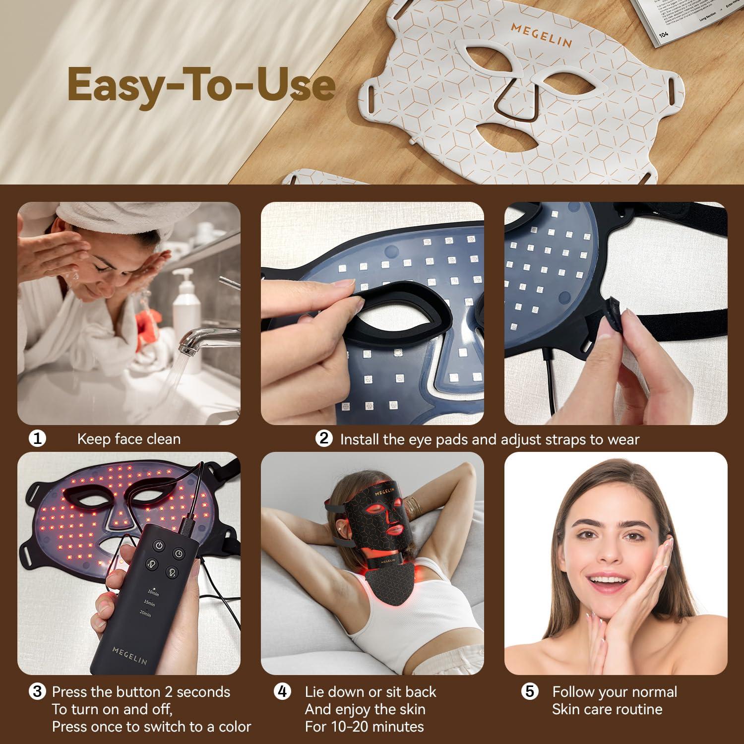 MEGELIN MEGELIN Led Red Light Therapy Mask,7 Colors Led Light Therapy Facial & Neck Mask