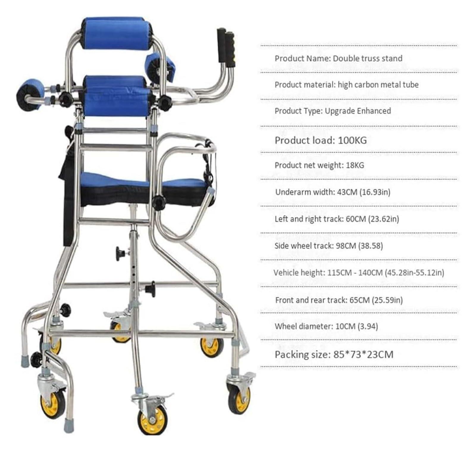 AMydio Standing Walker Medical Walker Standard Mobility Walking Aid with Seat and Wheels Adult 360 Rollator Steel Walking Frame Height Adjustable for Elderly Seniors 250 Kg Capacity