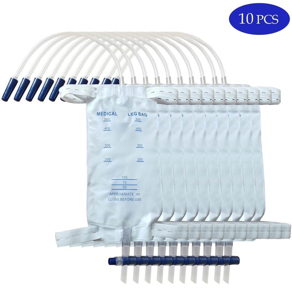 YEYSXSY 10 Pack Catheter Leg Bag Urinary Drainage Bag(500ML)