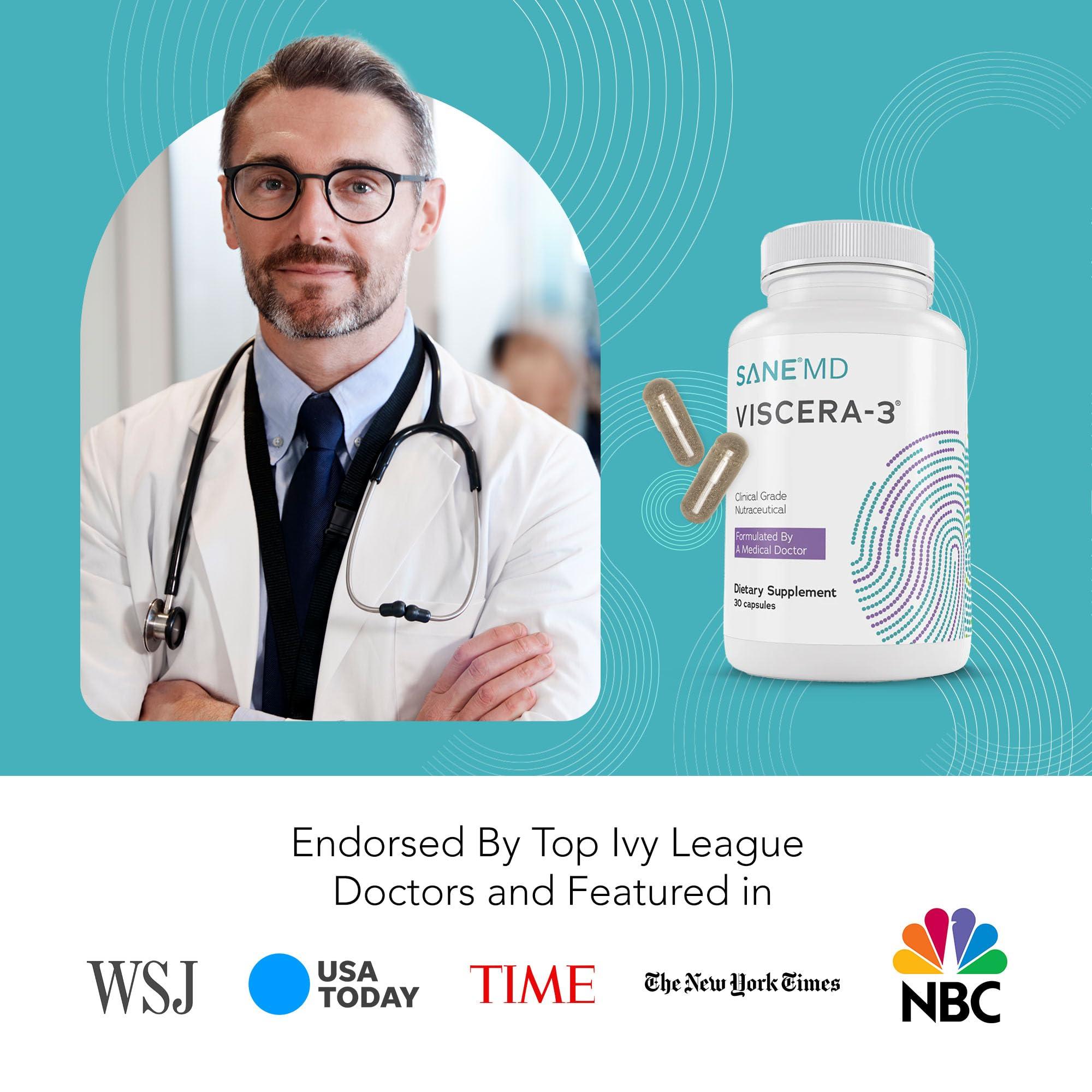 SANE SANE MD - Viscera 3 Postbiotics with Tributyrin - Sodium Butyrate Supplement for Gas and Bloating Relief - Gut Health - IBS & Leaky Gut Butyric Acid Supplement - NSF Certified - 30 Capsules