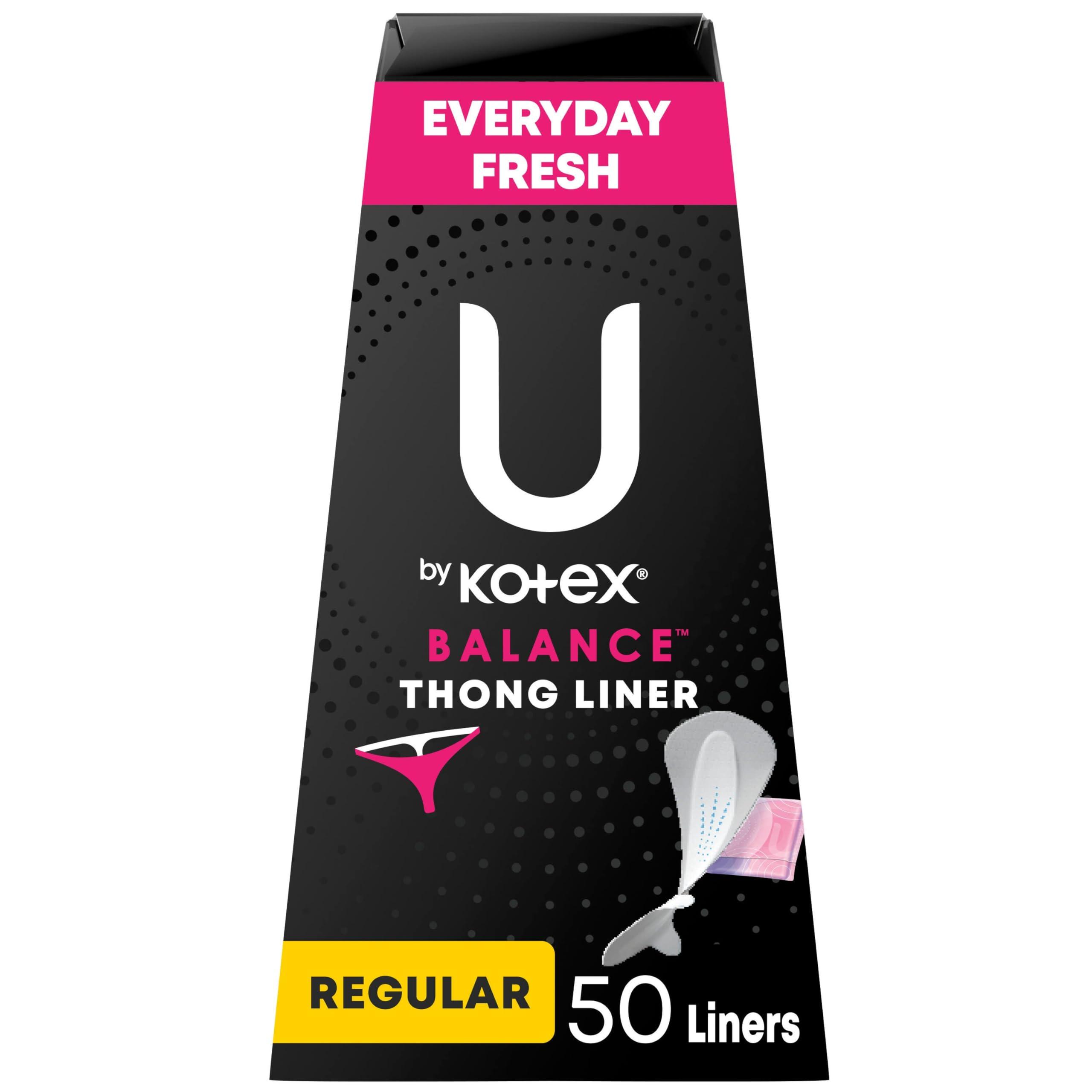 U by Kotex U by Kotex Balance Daily Panty Liners for Thongs, Wrapped, Light Absorbency, Regular Length, 50 Count (Packaging May Vary)
