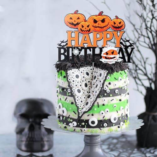 LHCING Halloween Happy Birthday Cake Topper - Halloween Birthday Pumpkins Black Glitter Cake Topper - Halloween Kids Birthday Party Friday The 13th Party Cake Derocation
