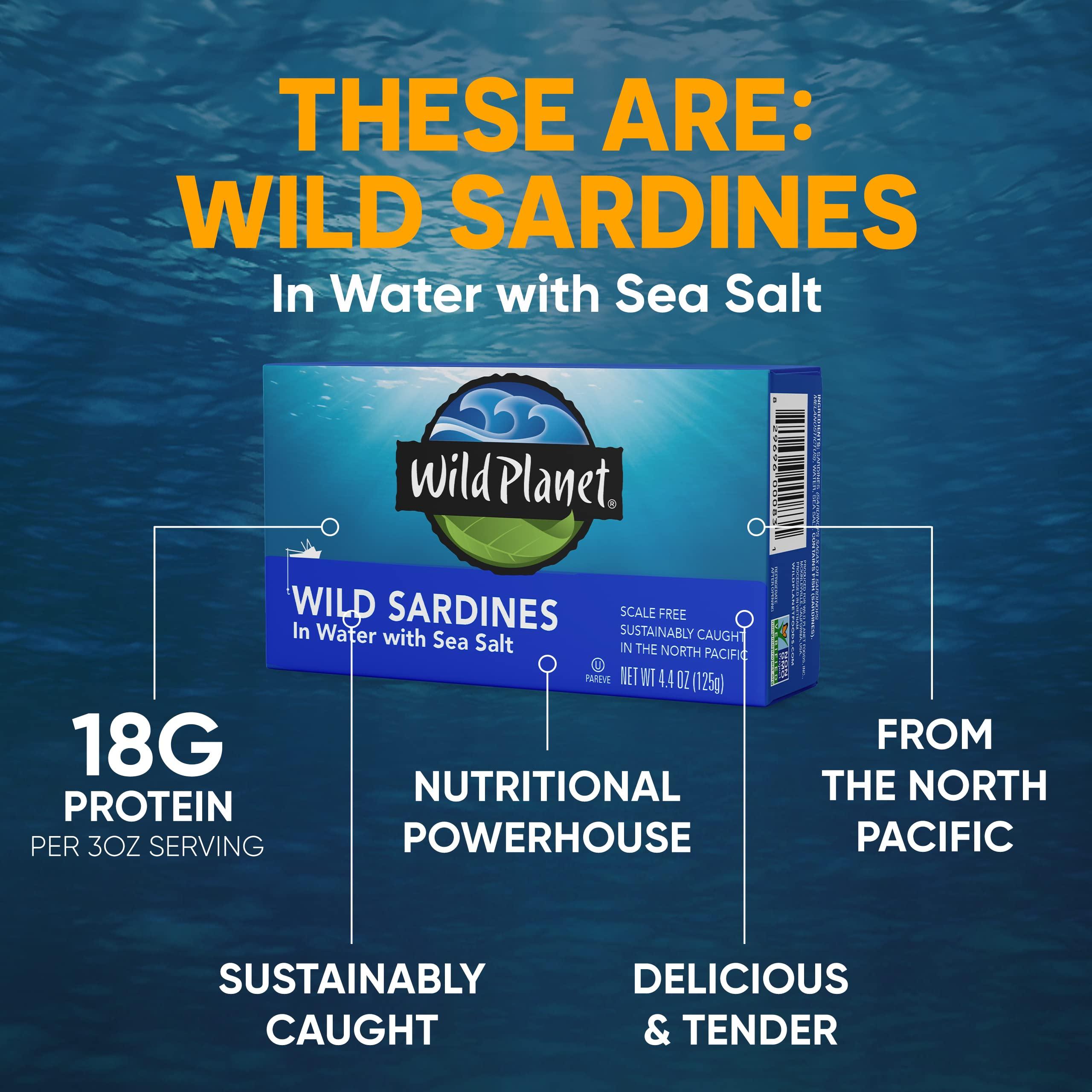 Wild Planet Wild Planet Wild Sardines in Water with Sea Salt, Tinned Fish, Non-GMO, Sustainable 4.4 Ounce (Pack of 12)