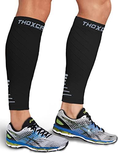 Thoxcare Thoxcare Calf Compression Sleeve for Men Women (1 Pair), Leg Support Footless Compression Socks for Running - Shin Splint Varicose Veins Swelling & Pain Relief, Black/Gray, Large