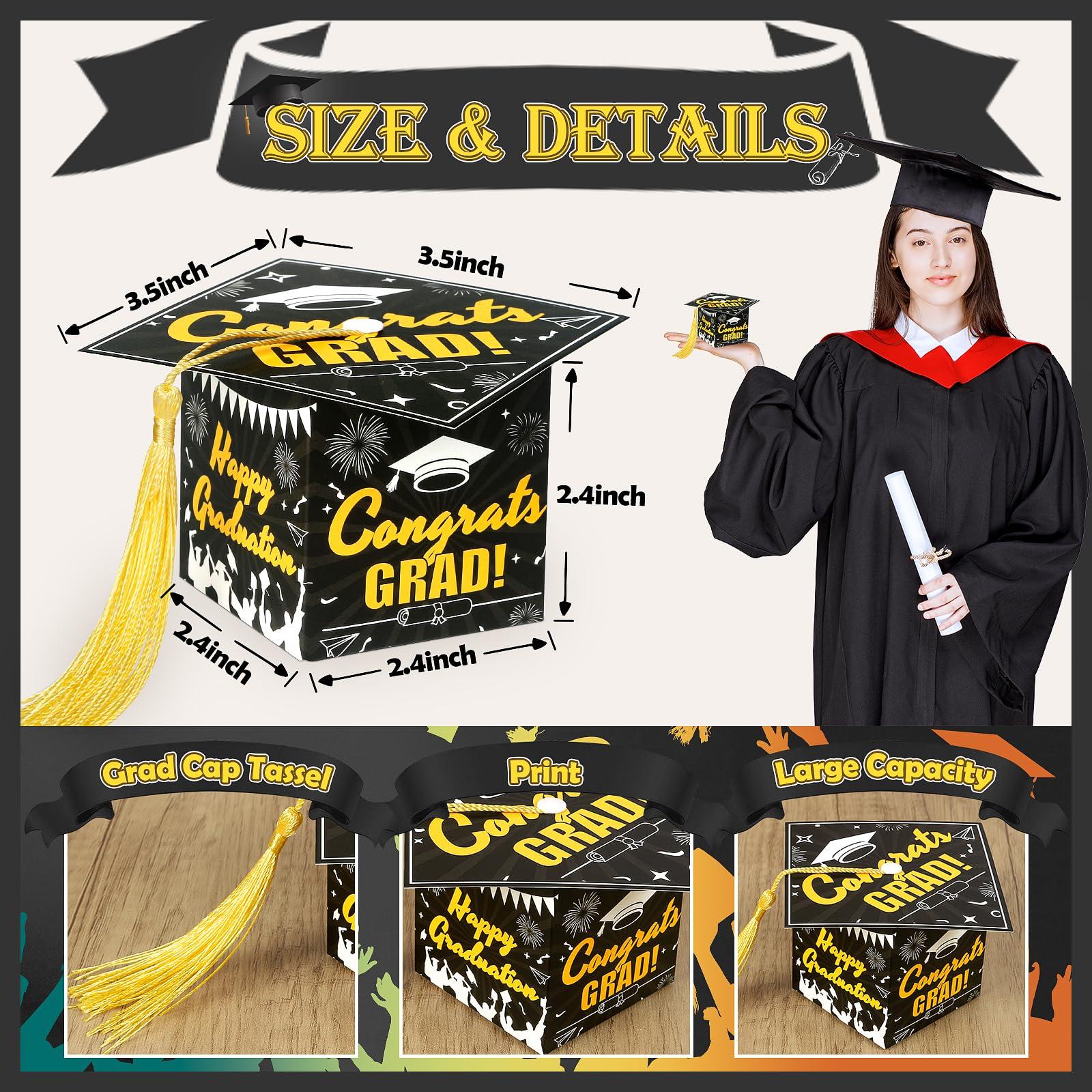 KPOSIYA KPOSIYA 32 Pcs Graduation Cap Gift Box 2.3 x 2.3 x 2.3 Inches Graduation Candy Box with Tassel Small Gift Box Treat Boxes Graduation Decorations Party Favor Boxes(Black)