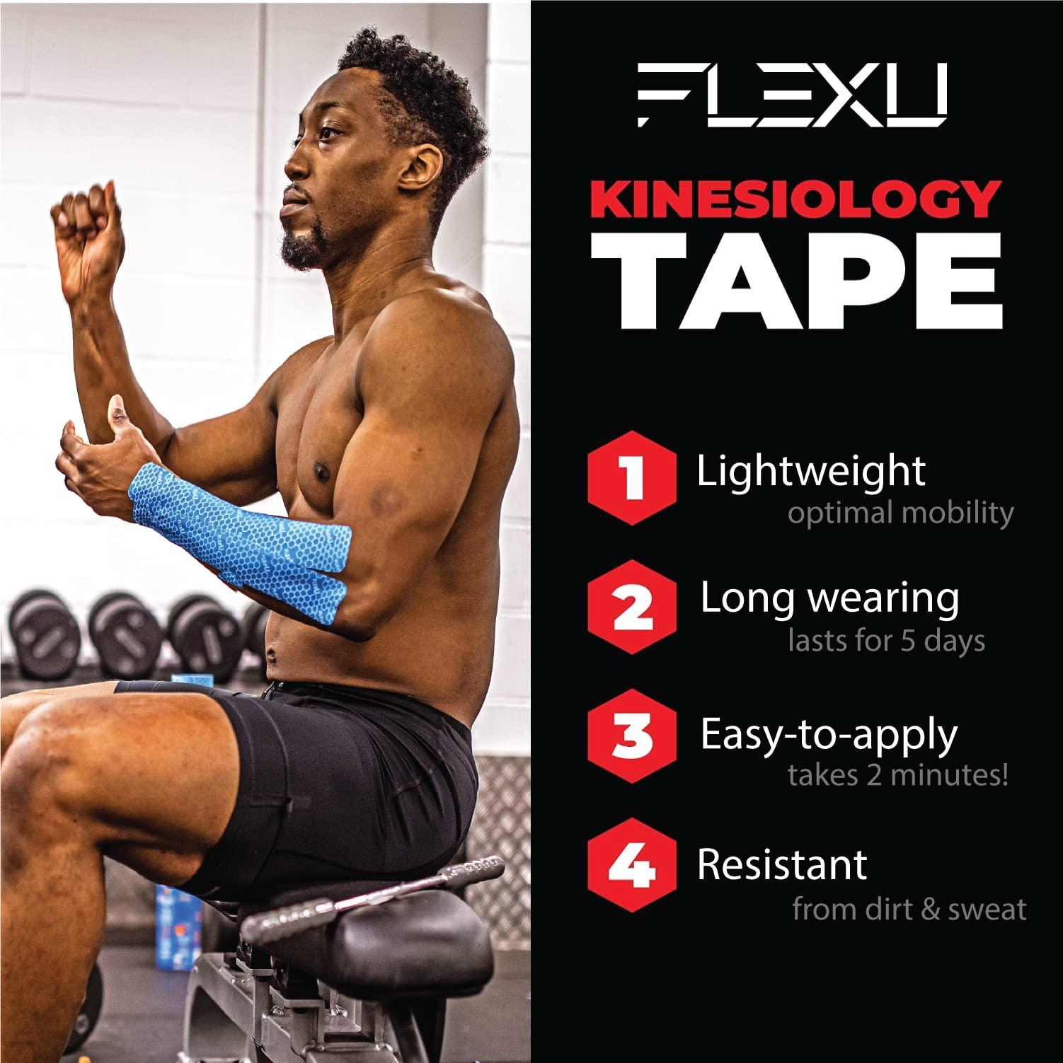 FlexU FlexU Kinesiology Tape - 60 2\" x 10\" Pre-Cut Strips for Lower Back, Knees, & Shoulders; Pain Relief & Support for Muscles & Joints, Shoulders, Knees & Back, Rheumatism, Gout, Osteoporosis (Beige)