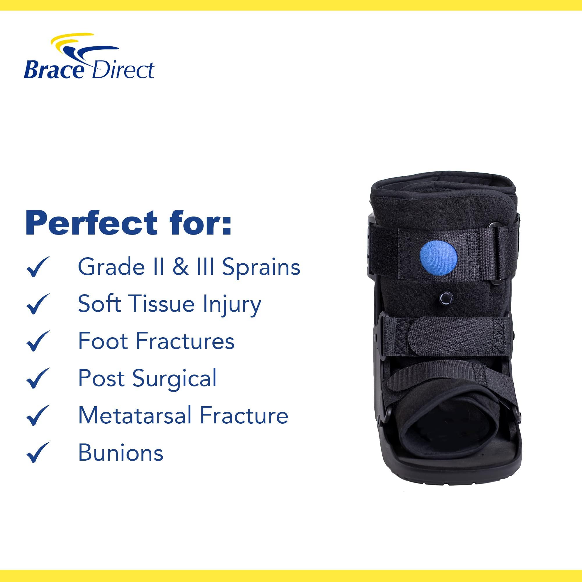 Brace Direct Brace Direct Short Air Walker Cam Fracture Boot - Low Profile For Soft Tissue Injuries, Ankle or Foot Fracture, Sprained Ankle, & Injury Protection and Stabilization Fracture Boot