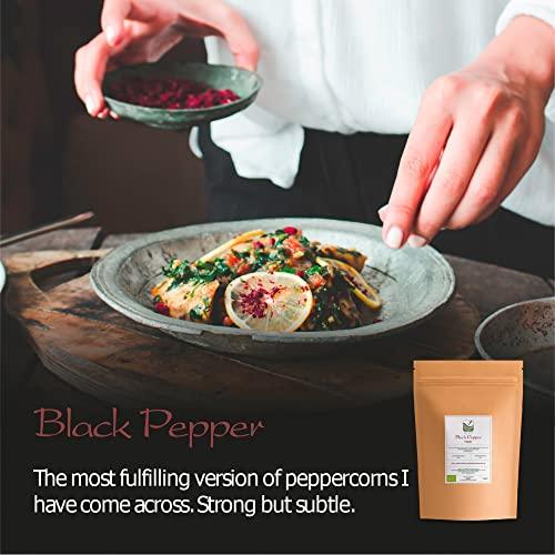 Valley of Tea Black Pepper Whole Corns Organic - Gourmet Black Peppercorn - Black Peppercorns For Grinder Refill - Grinder Peppers Peppercorns Whole Pepper Corns Pepper Corn For Grinding Pepper Whole Pepercorn 100g