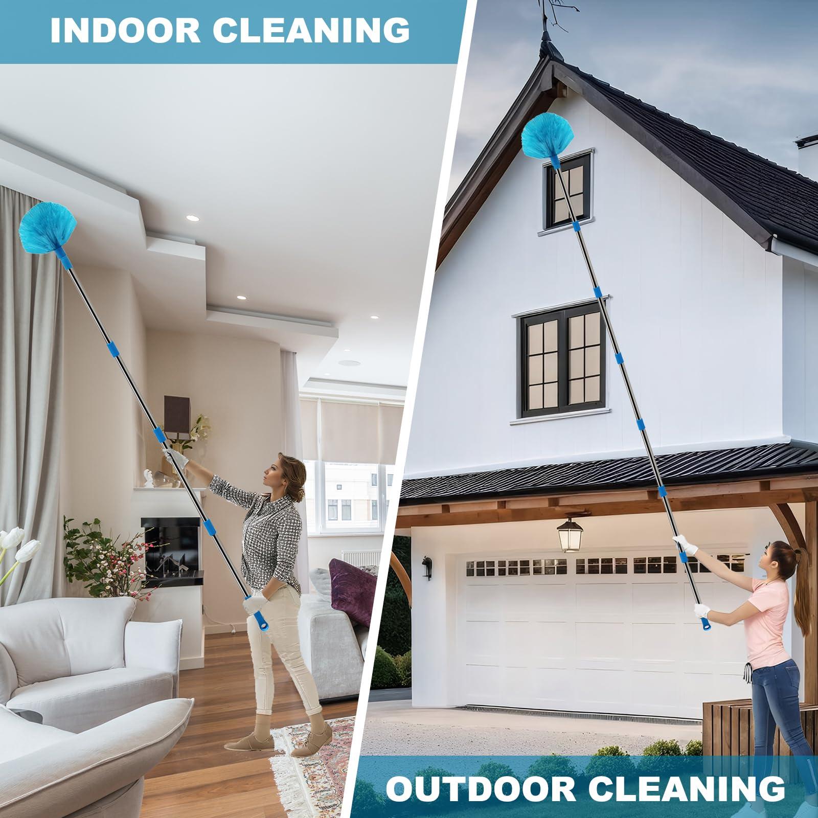 M-jump 20+ Ft High Reach Ceiling Fan Duster & Cobweb & Corner Brush Duster with 3-13 ft Extension Pole, Microfiber Feather Duster with Washable Head for Ceiling Fan, Furniture, Home Cleaning