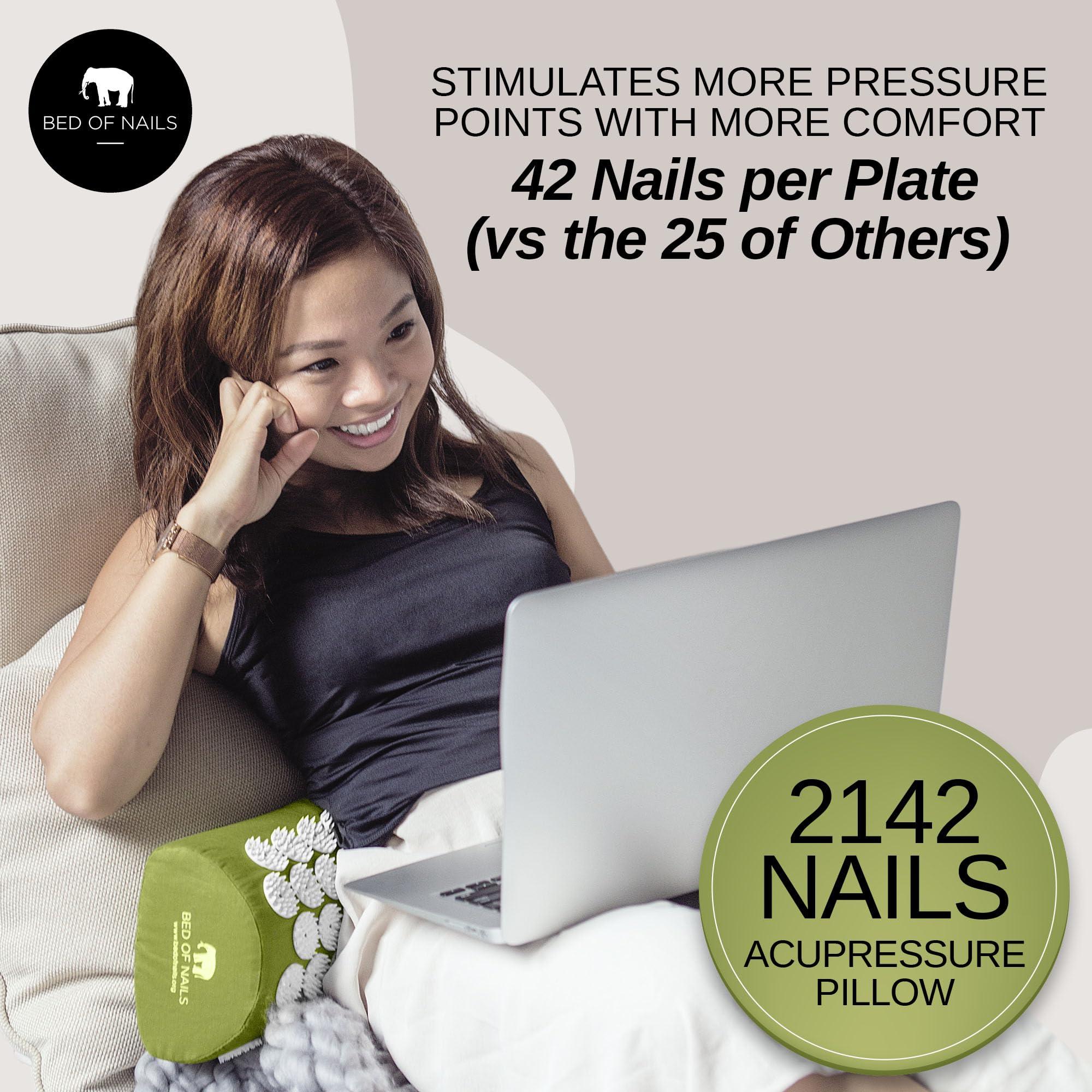 Bed of Nails BED OF NAILS Original Comfortable Acupressure Lumbar Cushion Pillow, 2142 Acupuncture Pressure Points, Neck Pain Relief, Increased Energy, Relaxation, FSA/HSA Eligible, Drawstring Bag, 15x6x4, Green