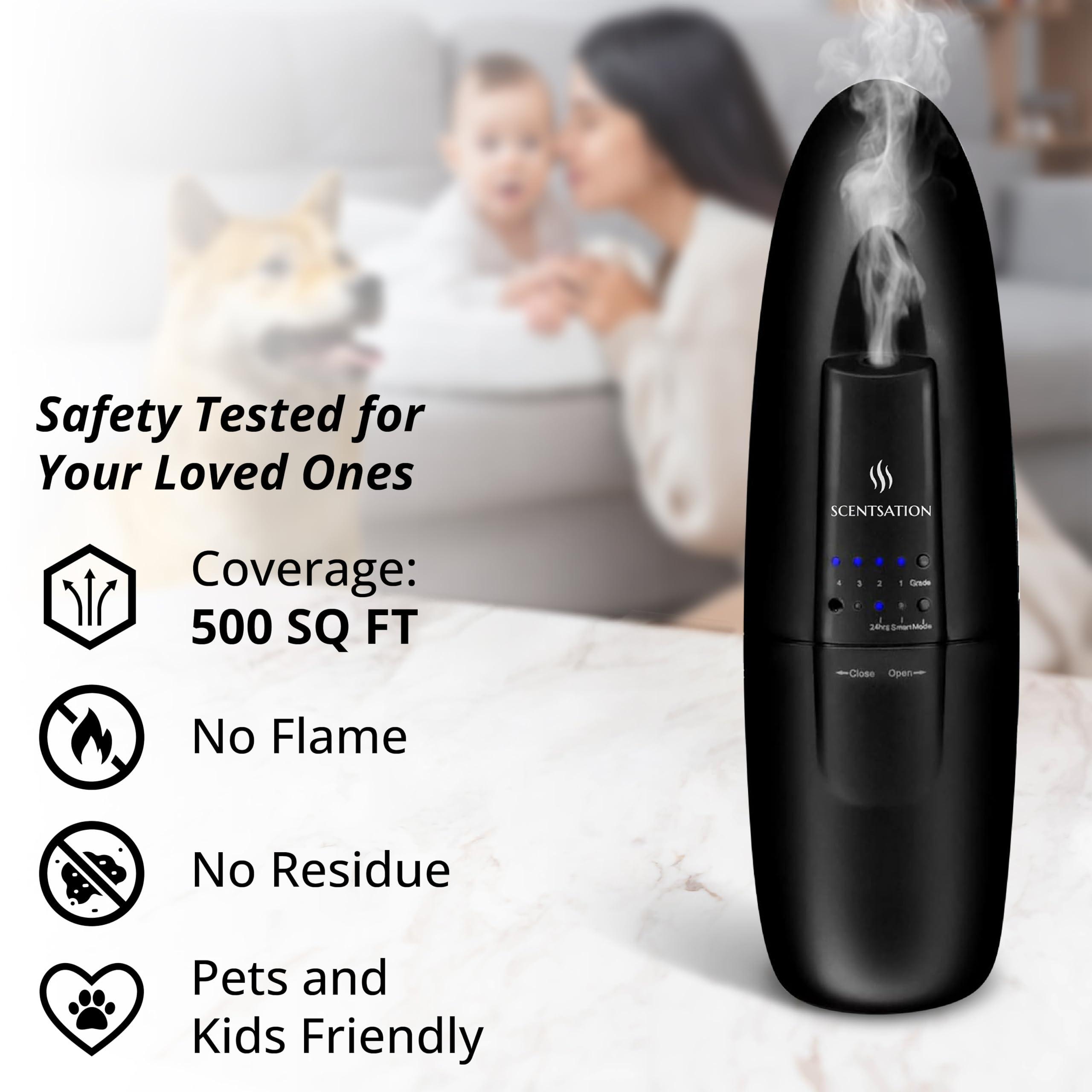 SCENTSATION Plug-in Essential Oil Diffuser - Silent & Waterless Aromatherapy - Cold Air Diffusion, Wide Area Coverage up to 500 SqFt - Ideal for Home, Office, Spa (Plug-in Diffuser - Black)