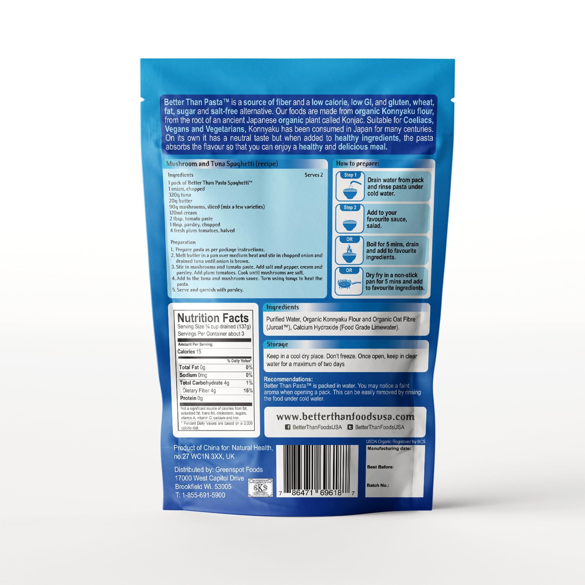 Better Than Noodles Better Than Pasta Spaghetti - Certified USDA Organic, Vegan, Gluten-Free, Non-GMO, Konjac, ZERO Net Carbs, Paleo, Keto and Diabetic Friendly, Shirataki, Fully Cooked, Low Calorie, 14 Ounces (6 Pack)