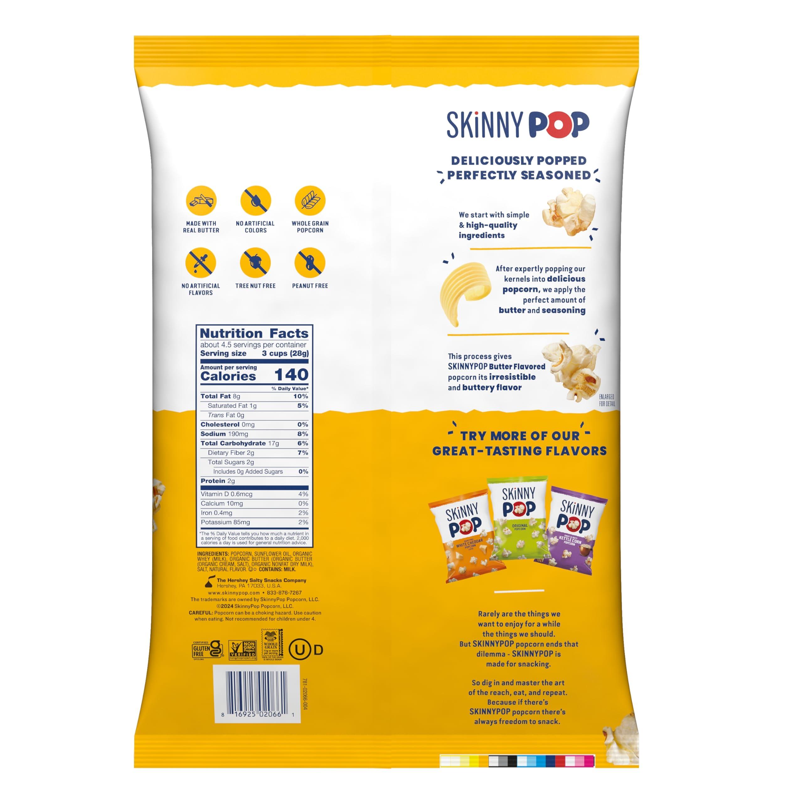SkinnyPop SkinnyPop Butter Popcorn, Gluten Free, Non-GMO, Healthy Popcorn Snacks, Skinny Pop, 4.4oz Grocery Size Bag