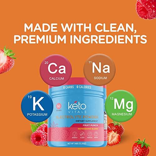 Keto Vitals Keto Vitals Keto Electrolytes Powder | Keto-Friendly Electrolytes with Potassium, Magnesium, Sodium, Calcium | Keto Electrolytes Supplement Energy Drink Mix | Sugar-Free, Zero Calories, Zero Carbs