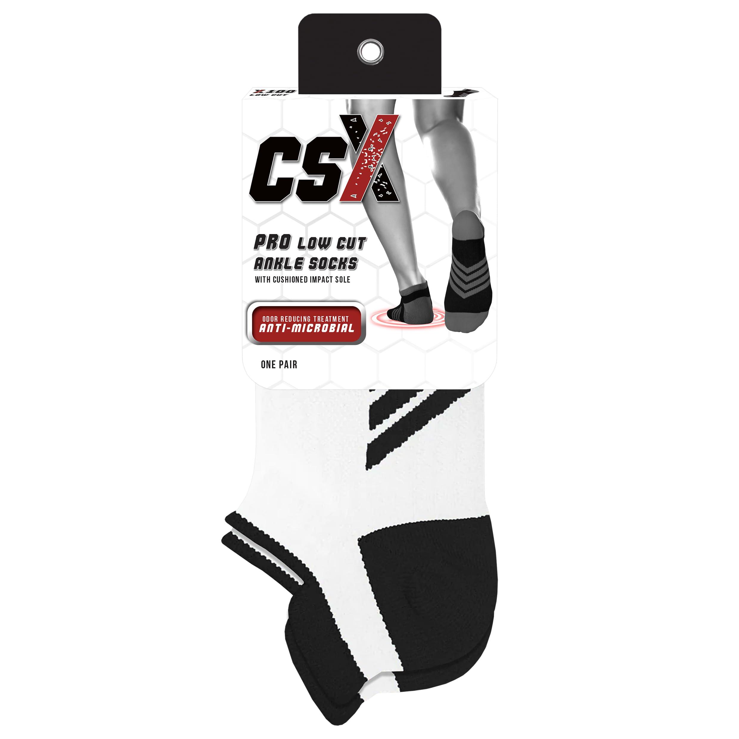 Champion CSX CSX Ankle Socks, Arch Support Compression, Men and Women Low Cut Fit, Black on White, X-Large