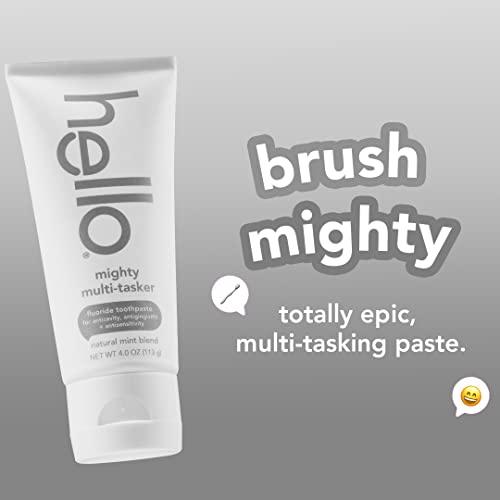 hello hello Mighty Multitasker Fluoride Toothpaste, 8-in-1 Toothpaste with Minty Flavor & Activated Charcoal Epic Whitening Fluoride Free Toothpaste, Fresh Mint + Coconut Oil, Vegan & SLS Free
