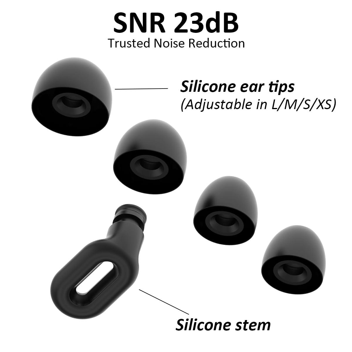SACCATER Saccater Focus Noise-reducing Earplugs - Reusable Silicone Earplugs for Deep Focus, Work, Study, Comfy Sleep, Misophonia, Travel, Hearing Protection - Adjustable in XS/S/M/L, SNR 23, NRR 17, Black