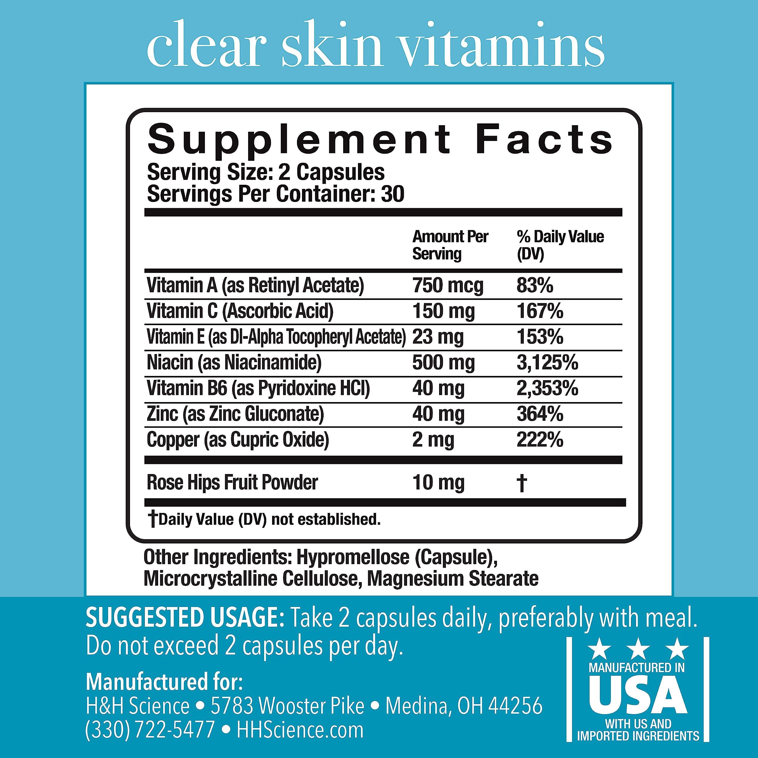 BALANCED SKIN Clear Skin Vitamins for Women & Men - Supplement for Healthy Glowing Skin and Acne Control* - Patented and Dermatologist Developed Hormonal & Cystic Acne Pills