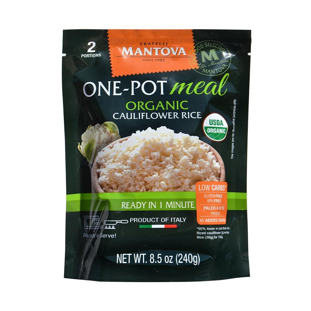 Mantova Mantova Organic Cauliflower Rice, 8.5 oz. (Pack of 6), Product of Italy, One-Pot Meal, Ready-in-Minutes Cauliflower Rice, All-Natural, Healthy Rice Alternative, Ideal for Soups, Stews, Side Dishes, Salads, Rice Bowls, Breakfast Bowls and More, Gluten