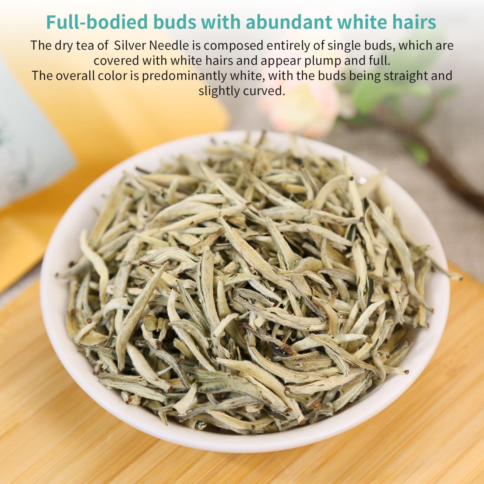 Yuexi Yuexi Silver Needle White Tea Loose Leaf Silver Needle Tea Chinese Tea Yunnan Bai Hao Yin Zhen Chinese White Tea Sweet Taste Honey Flavor 3.5oz/100g