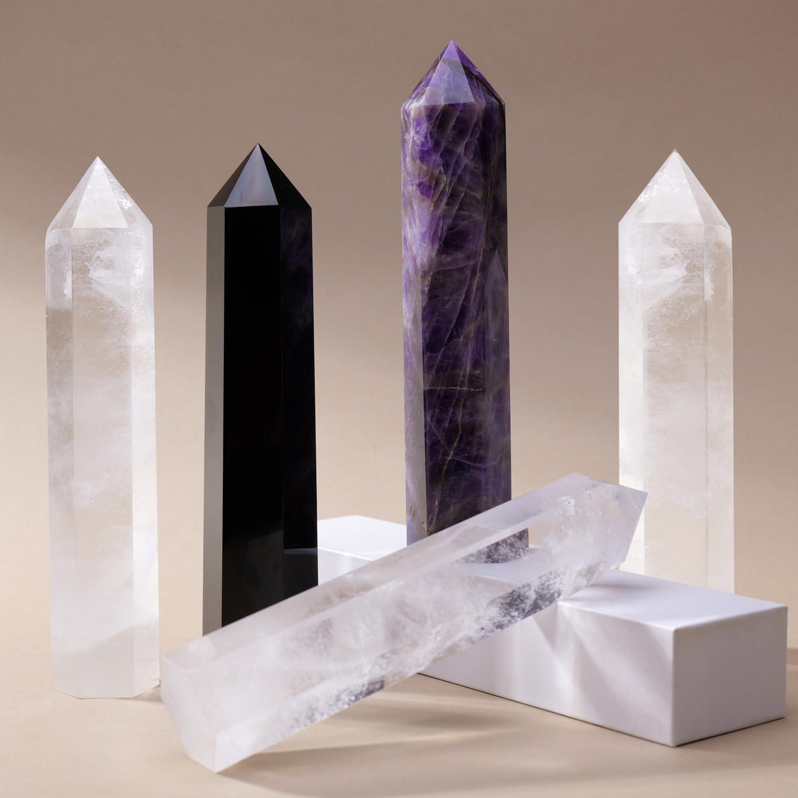 Runyangshi Runyangshi Large Clear Quartz Crystal Tower 7\"-7.8\"(18-20cm) Natural Faceted Prism Crystal Wand 6 Faceted Reiki Chakra Crystal and Healing Stones Single Crystal Point